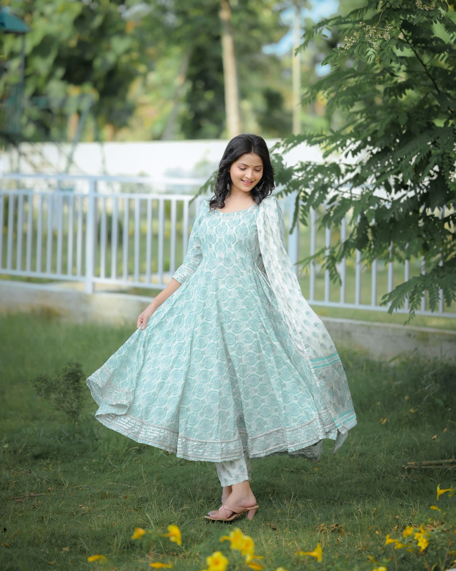 GREEN PRINTED GOTA SUIT SET