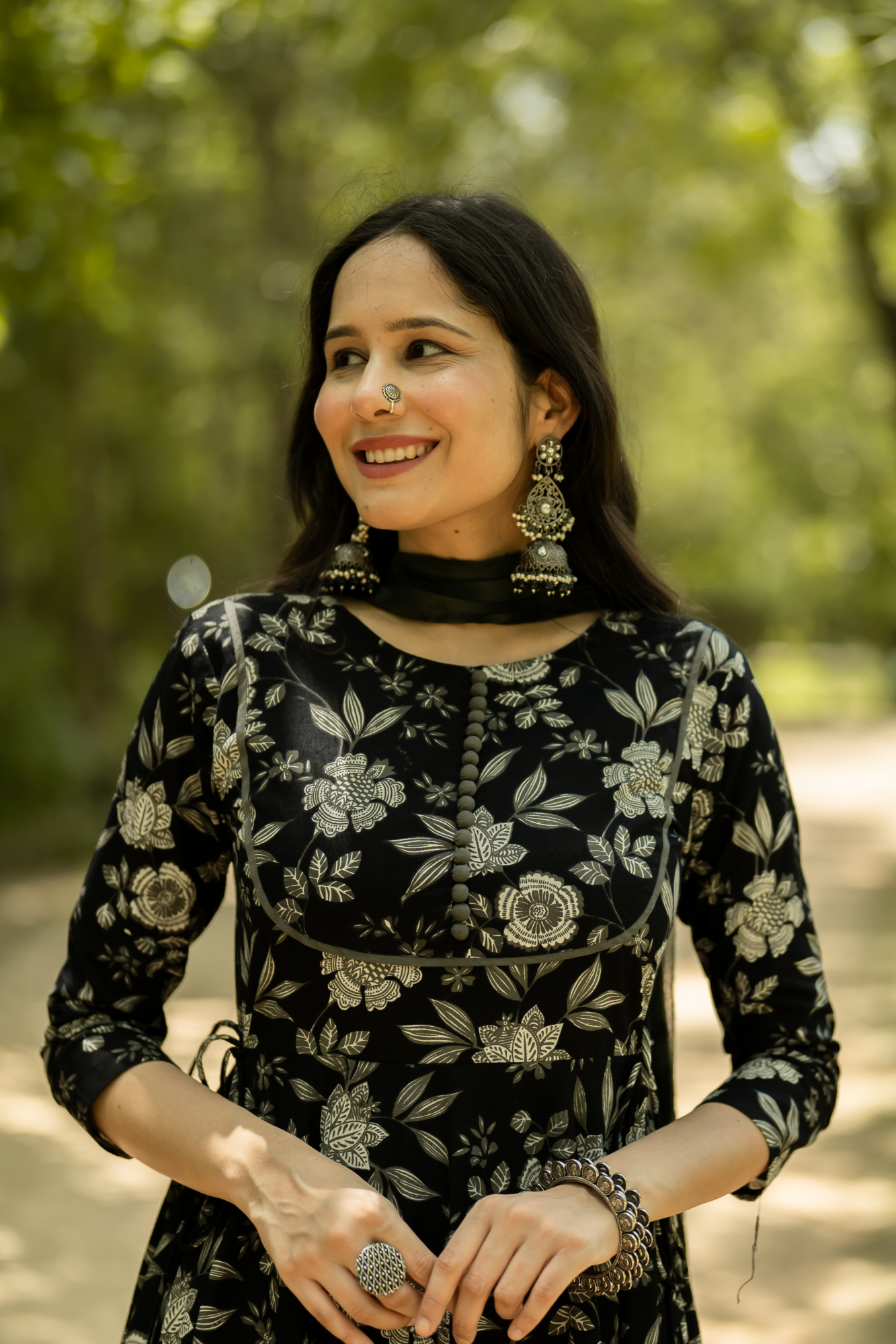 BLACK COTTON FLORAL SUIT SET