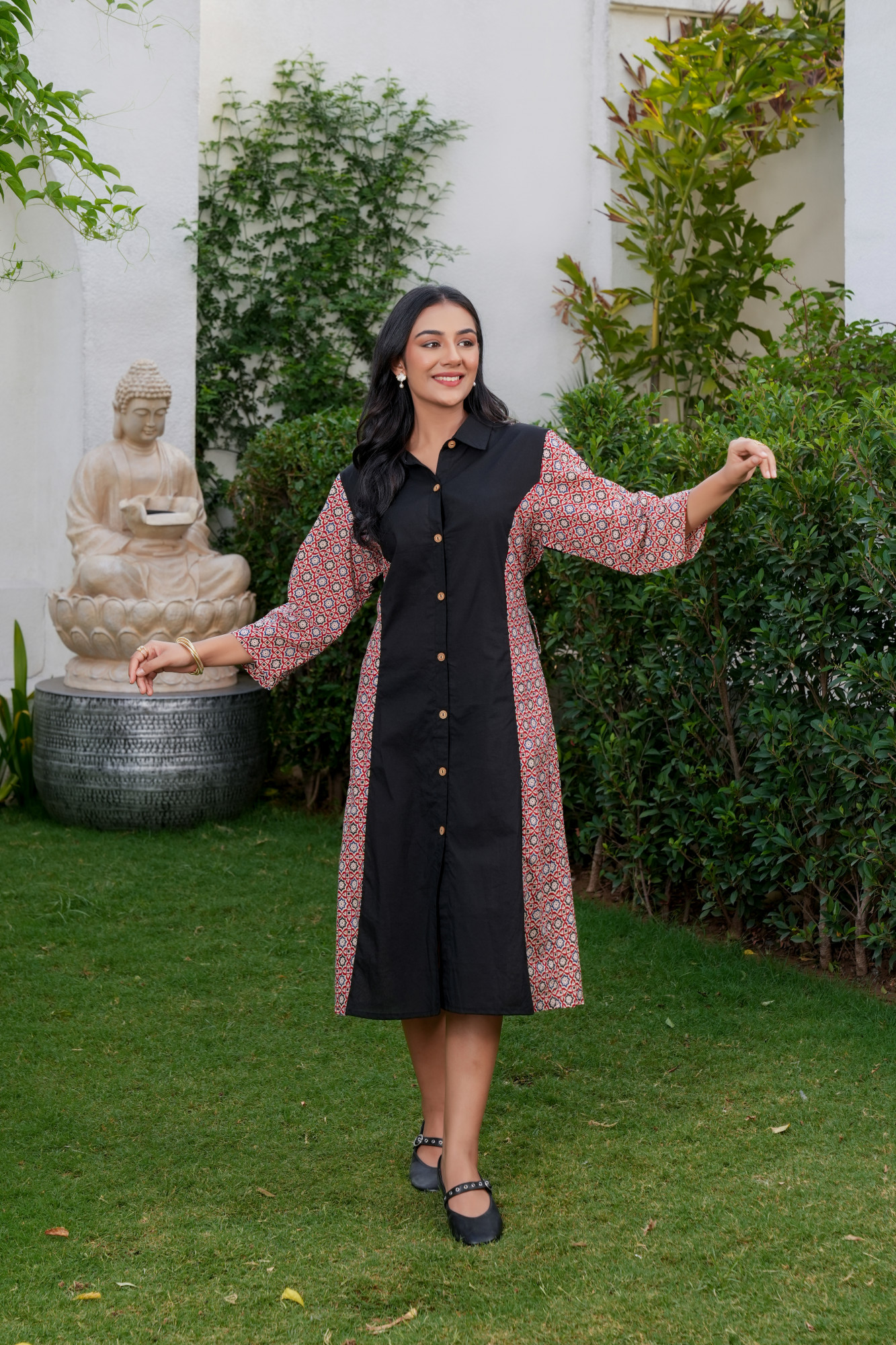 SHINE BLACK COTTON DRESS