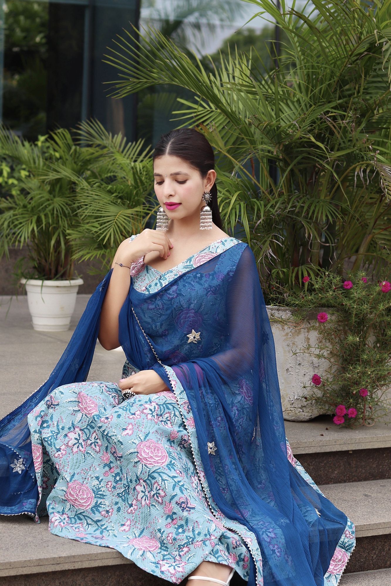 COTTON KANTHA FLORAL JAAL SUIT SET