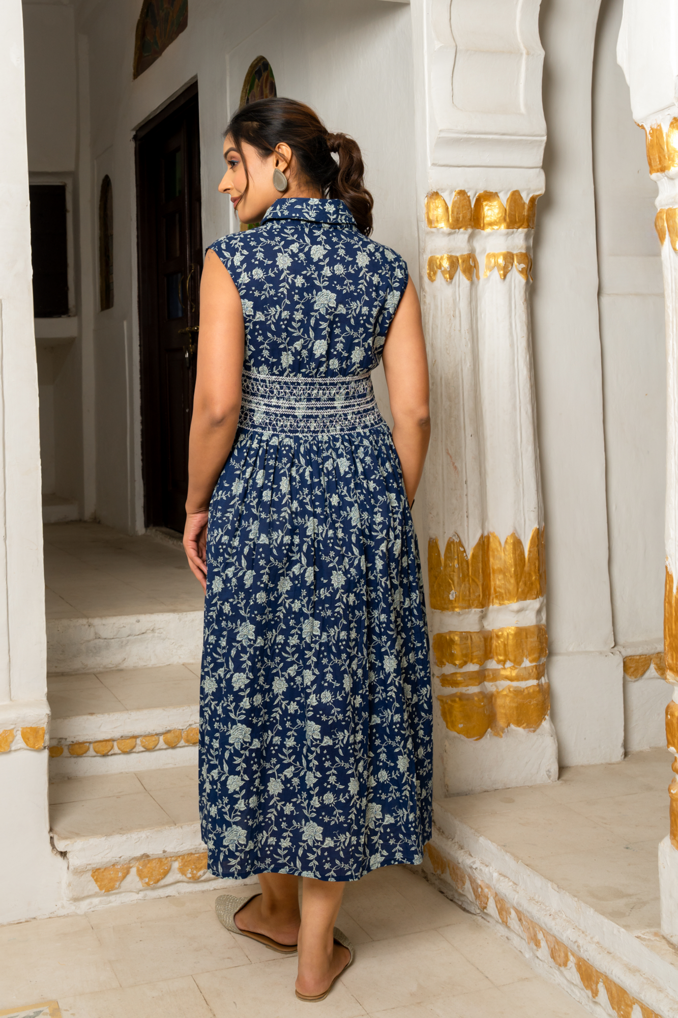 INDIGO FLORAL COTTON DRESS