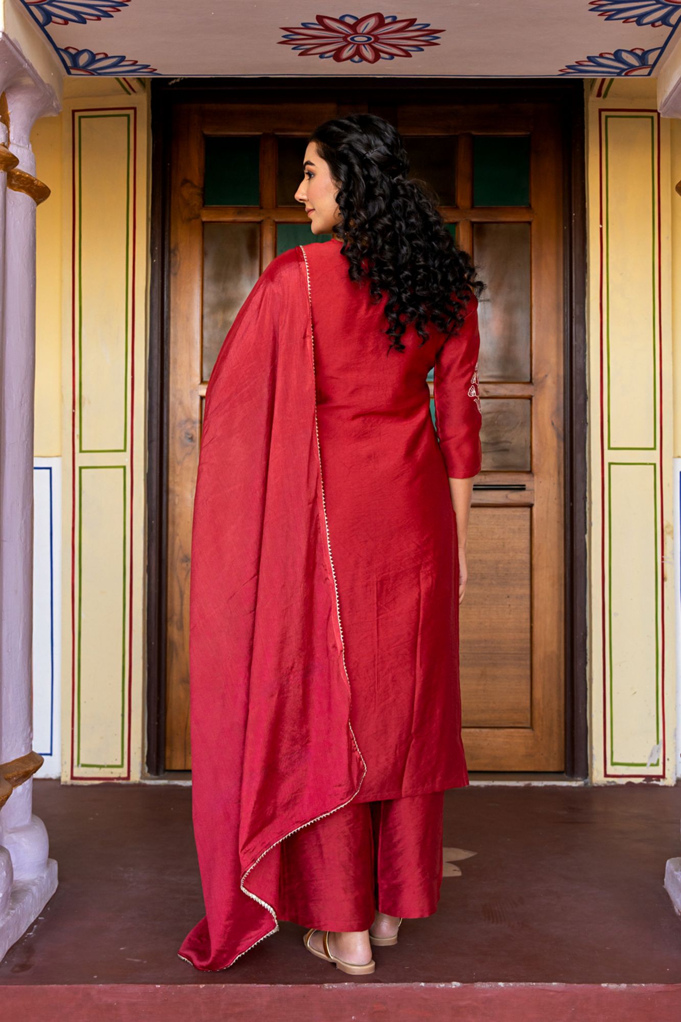 RAVYA CHANDERI THREAD KURTA SET