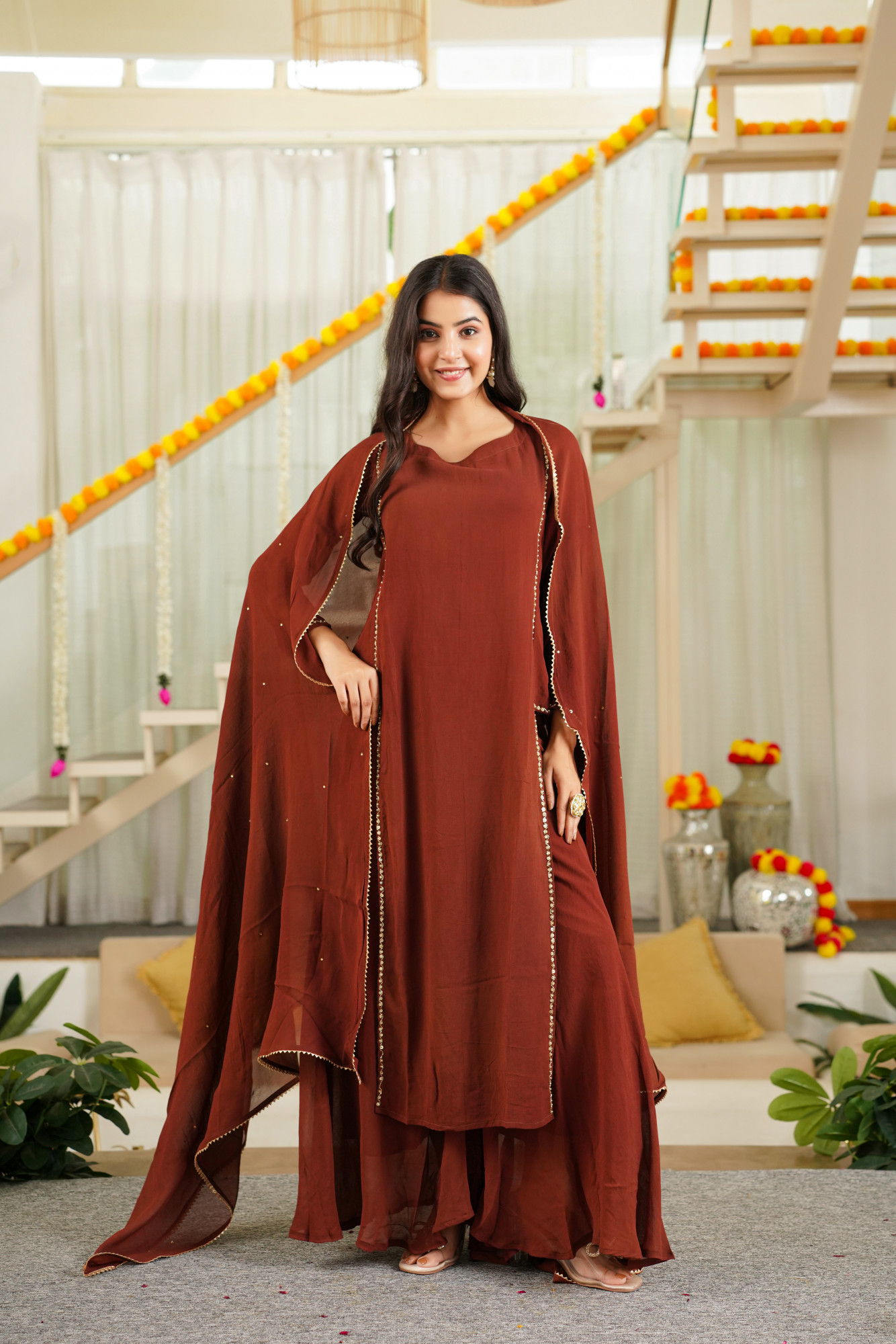 ELEGANT BROWN SHARARA SET