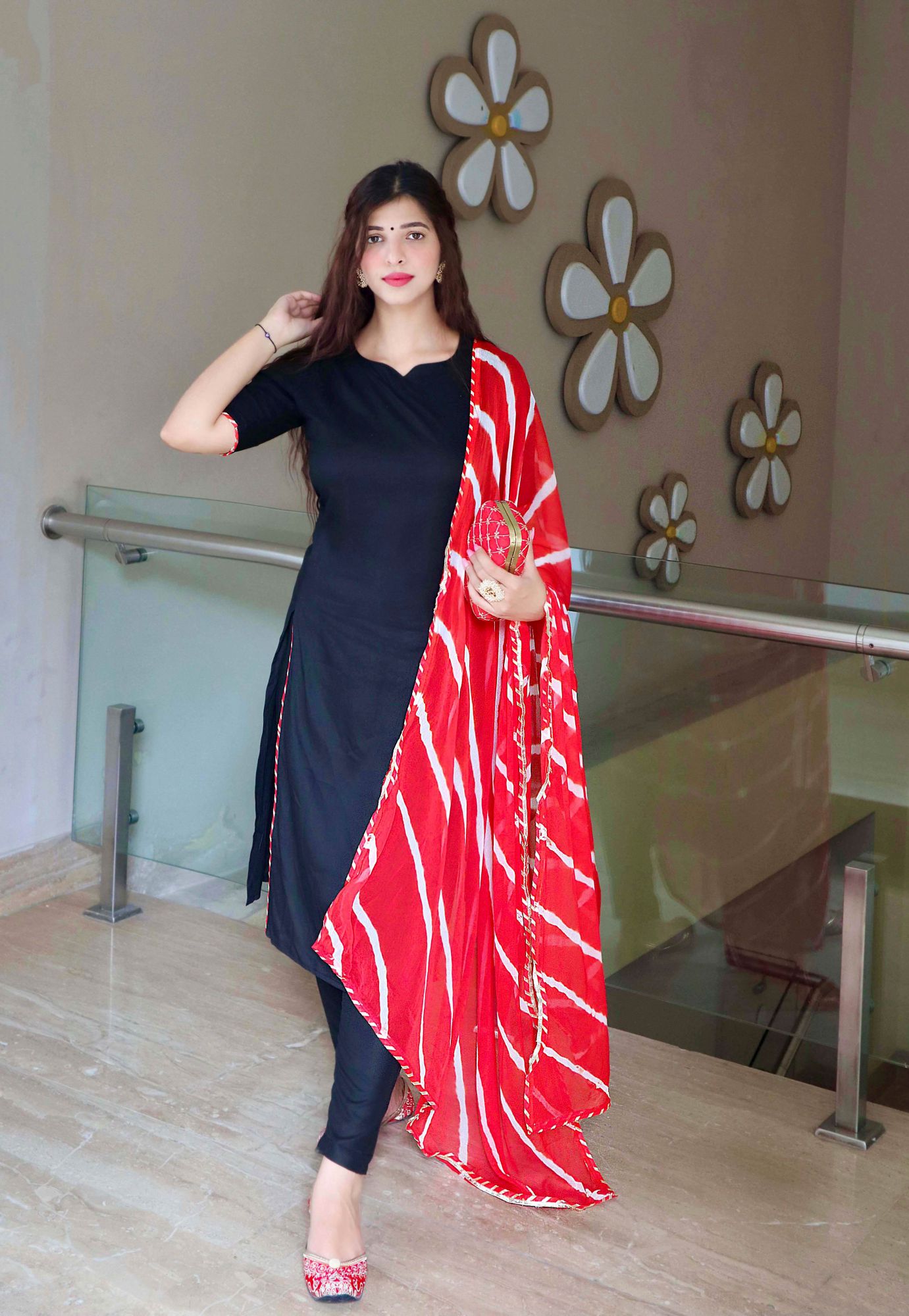 SLATE BLACK LEHERIYA KURTA SET
