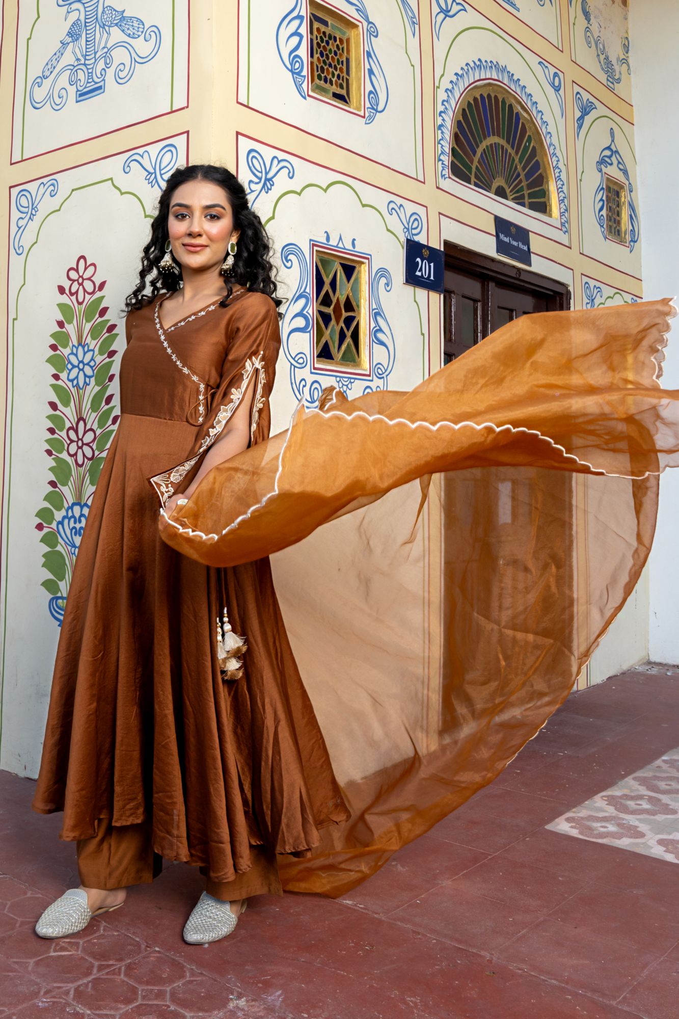 LUXE BROWN CHANDERI EMBROIDERY SUIT SET