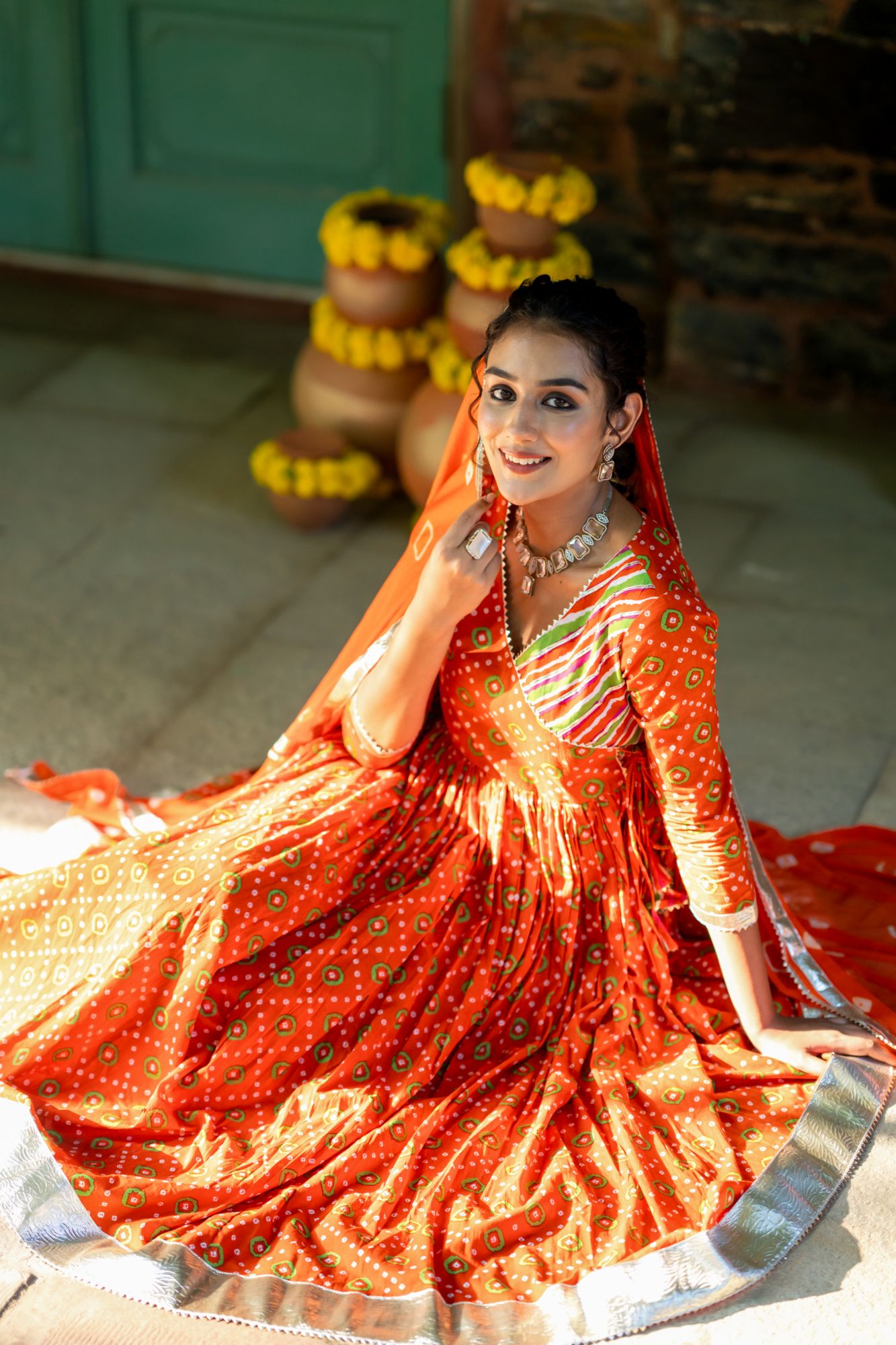 ORANGE RADIANCE BANDHANI ANARKALI SET