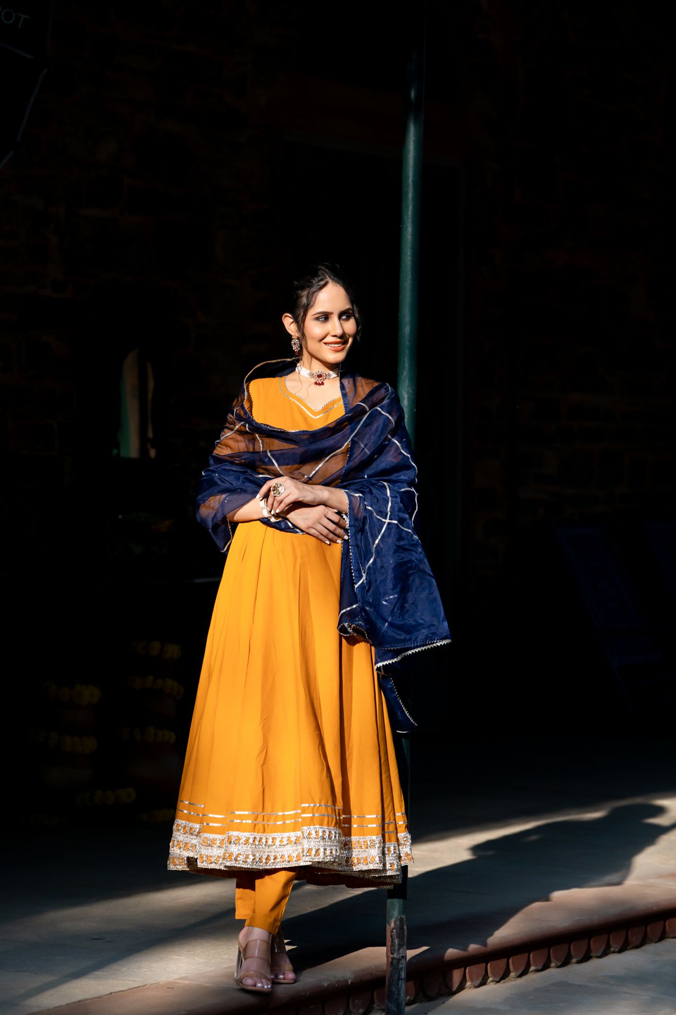 MUSTARD REGAL GOTA ANARKALI SET