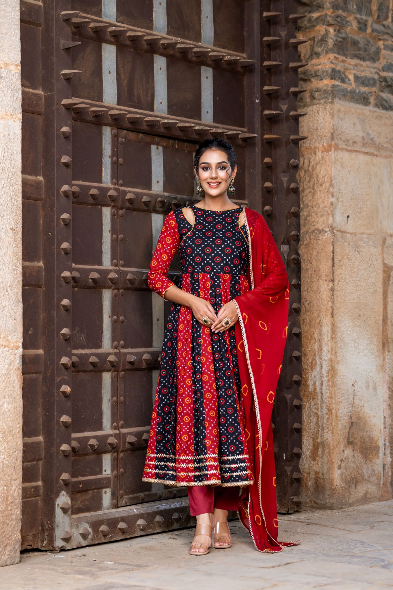 BLACK BANDHANI RADIANCE ANARKALI SET