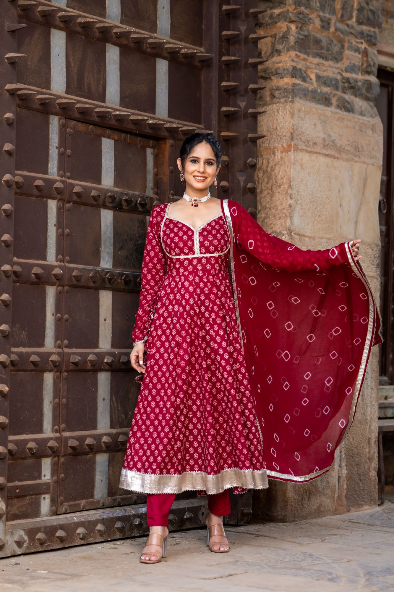 MAROON FLORAL SPLENDOR ANARKALI SET
