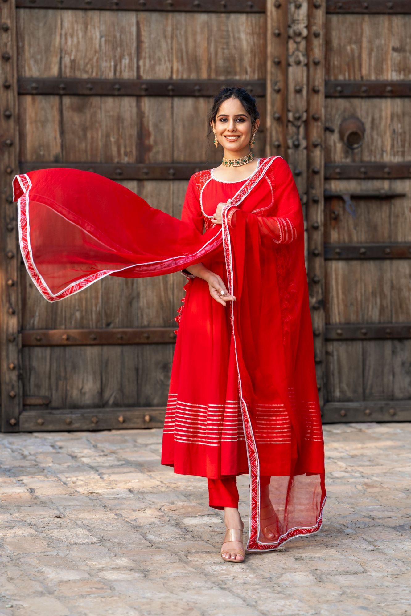 RADIANT RED BANDHANI ANARKALI SET