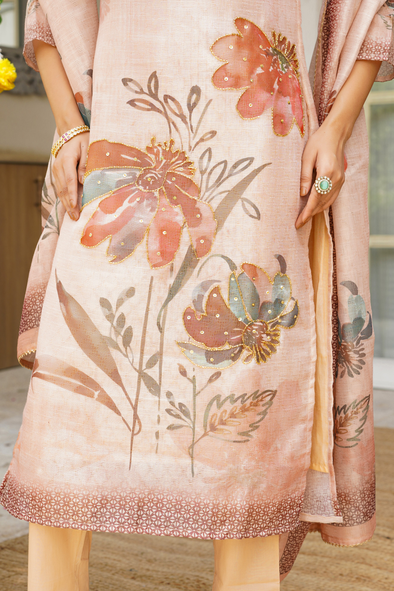 BEIGE GRACE JUTE KURTA SET