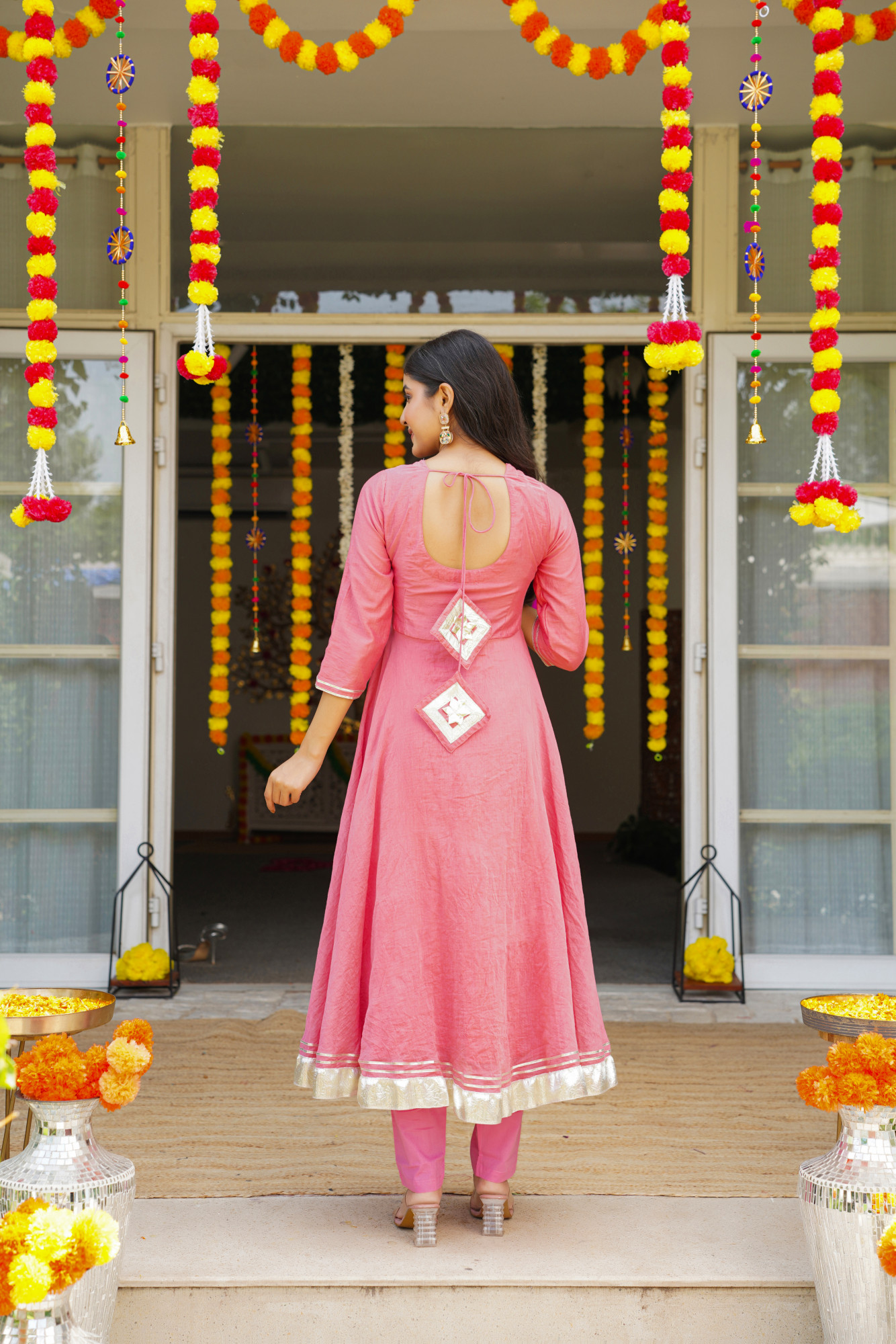 PEACH MIRROR SPARK ANARKALI SET