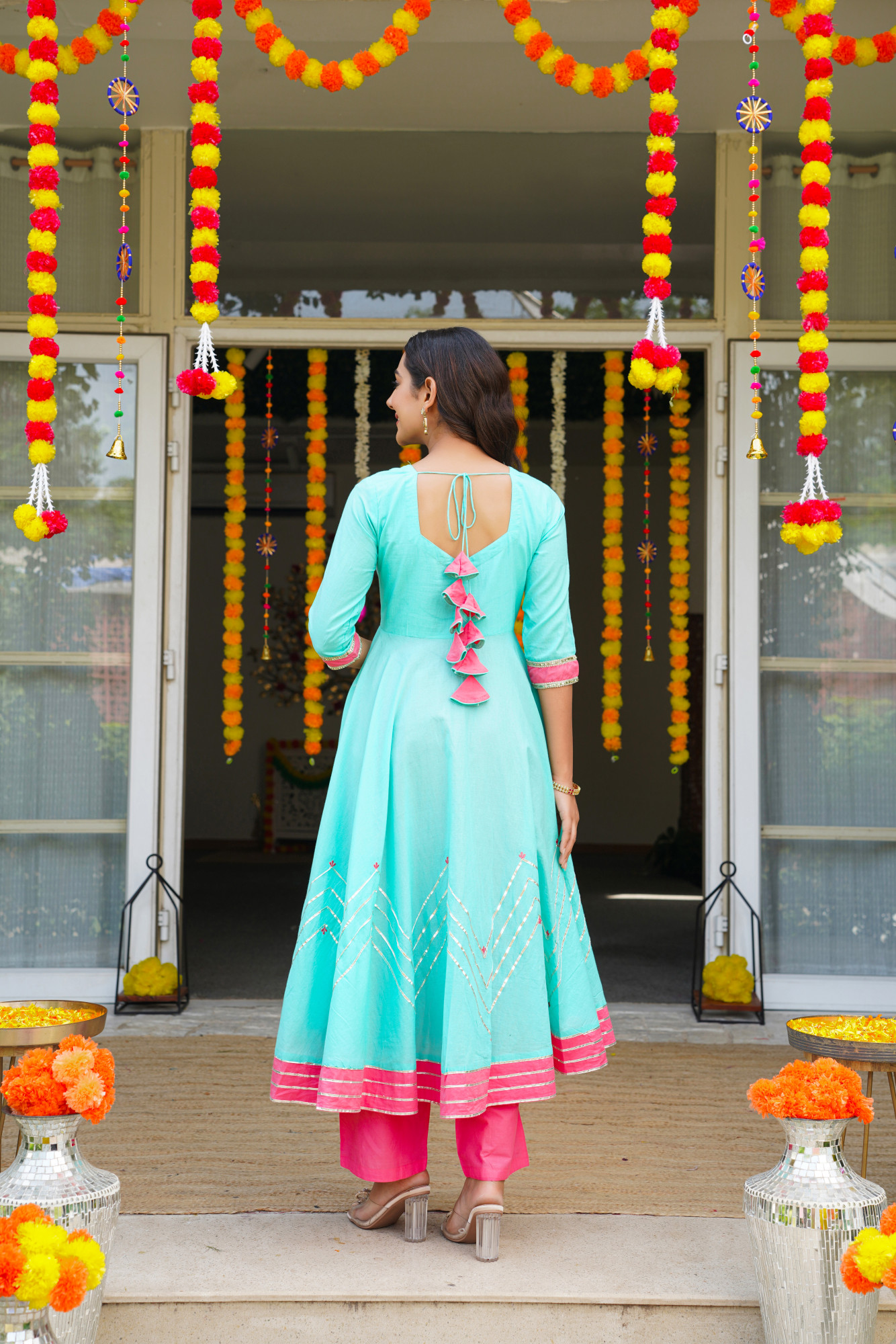 TURKQUOISE GOTA CHARM ANARKALI SET