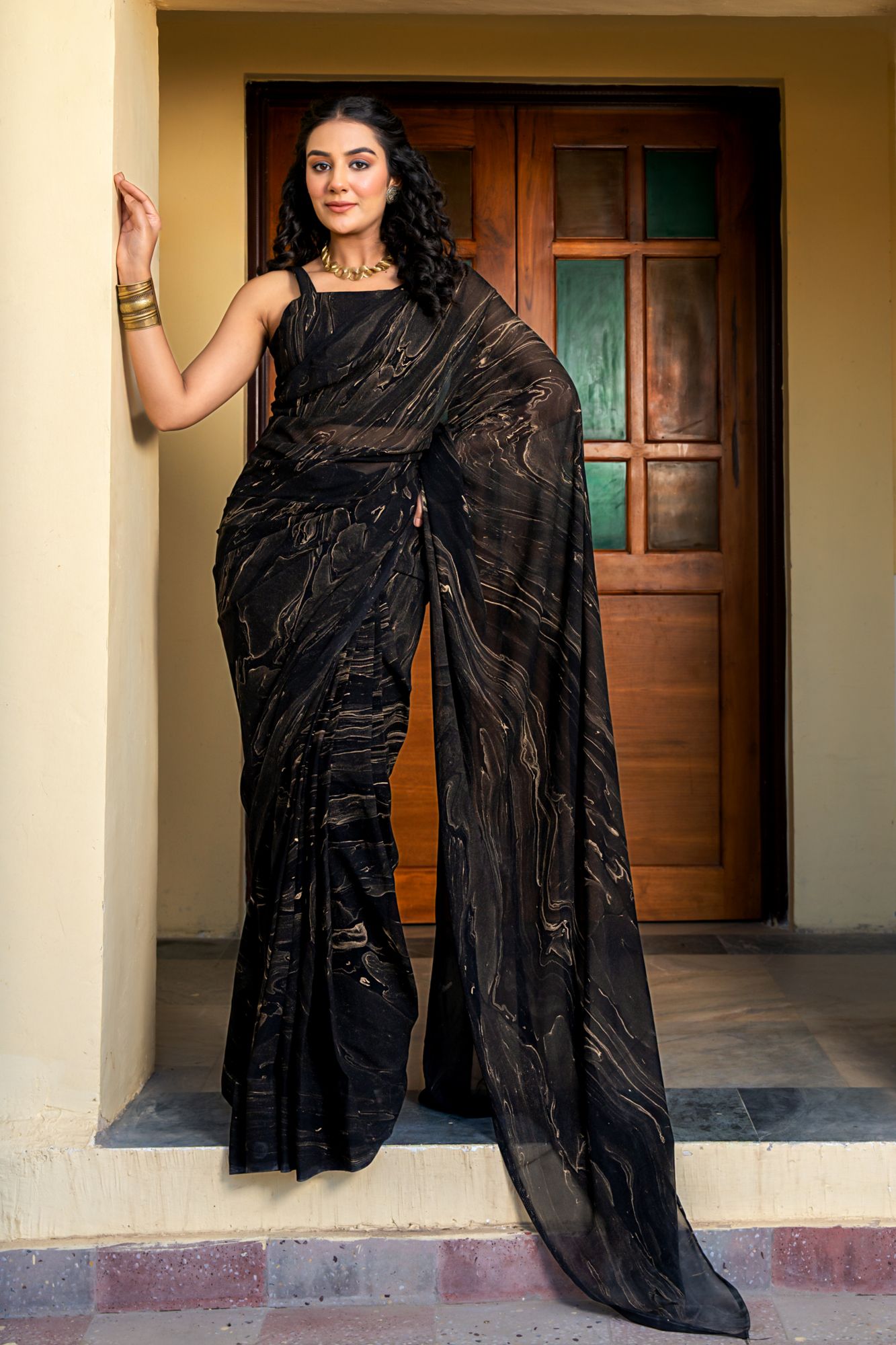 MIDNIGHT MARBLE GEORGETTE SAREE