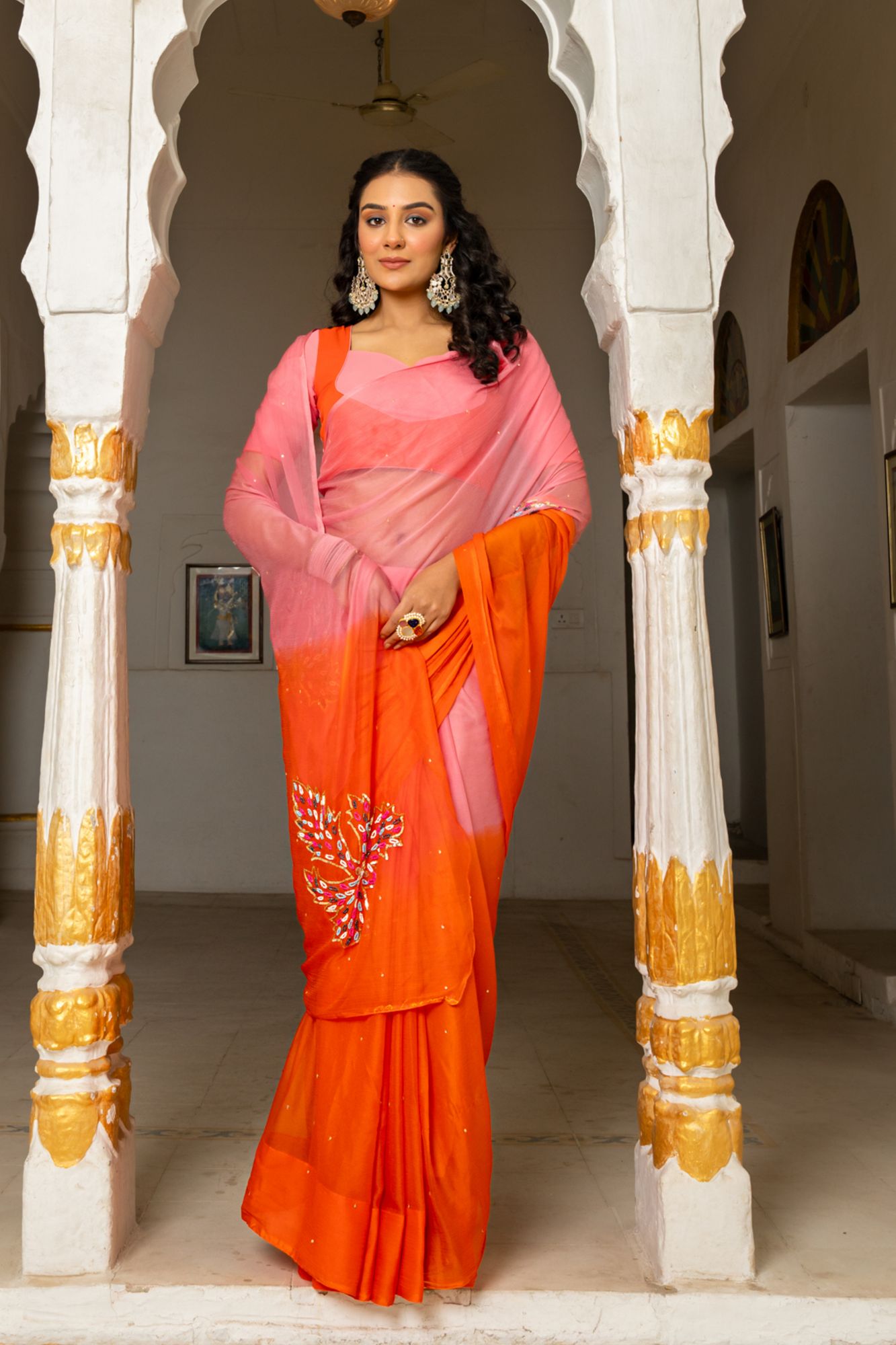 RANGRATAN BEADS WORK CHIFFON SAREE
