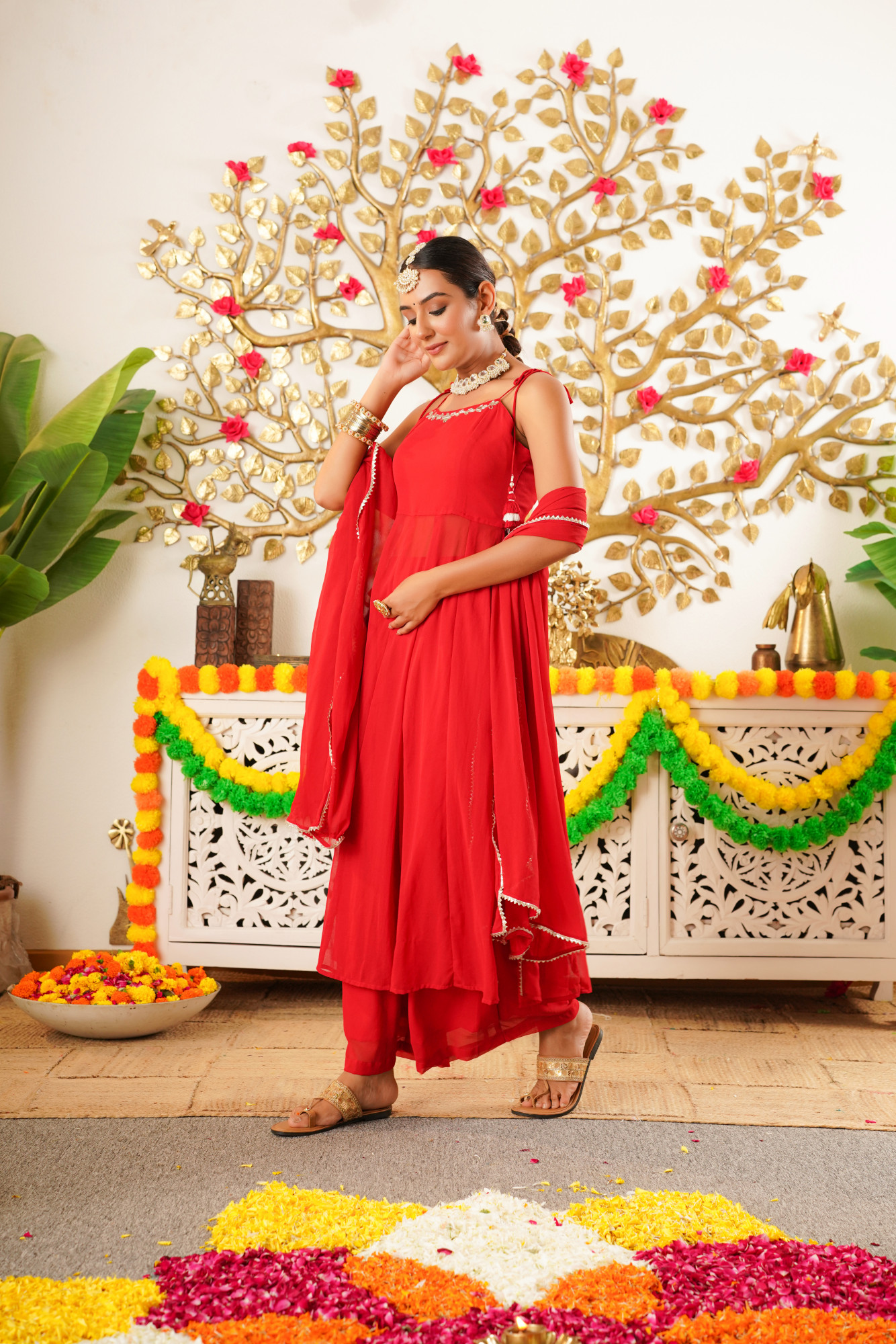 GLAM RED GEORGETTE KURTA SET