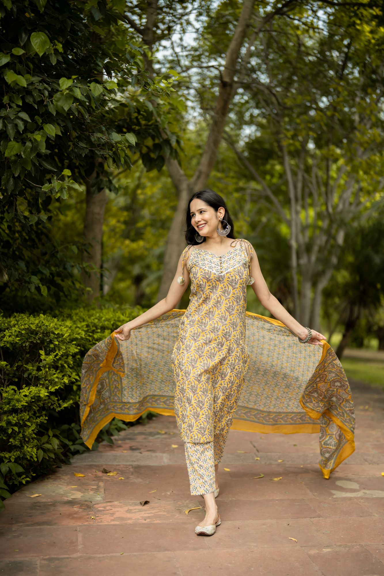 YELLOW COTTON CASUAL KURTA SET