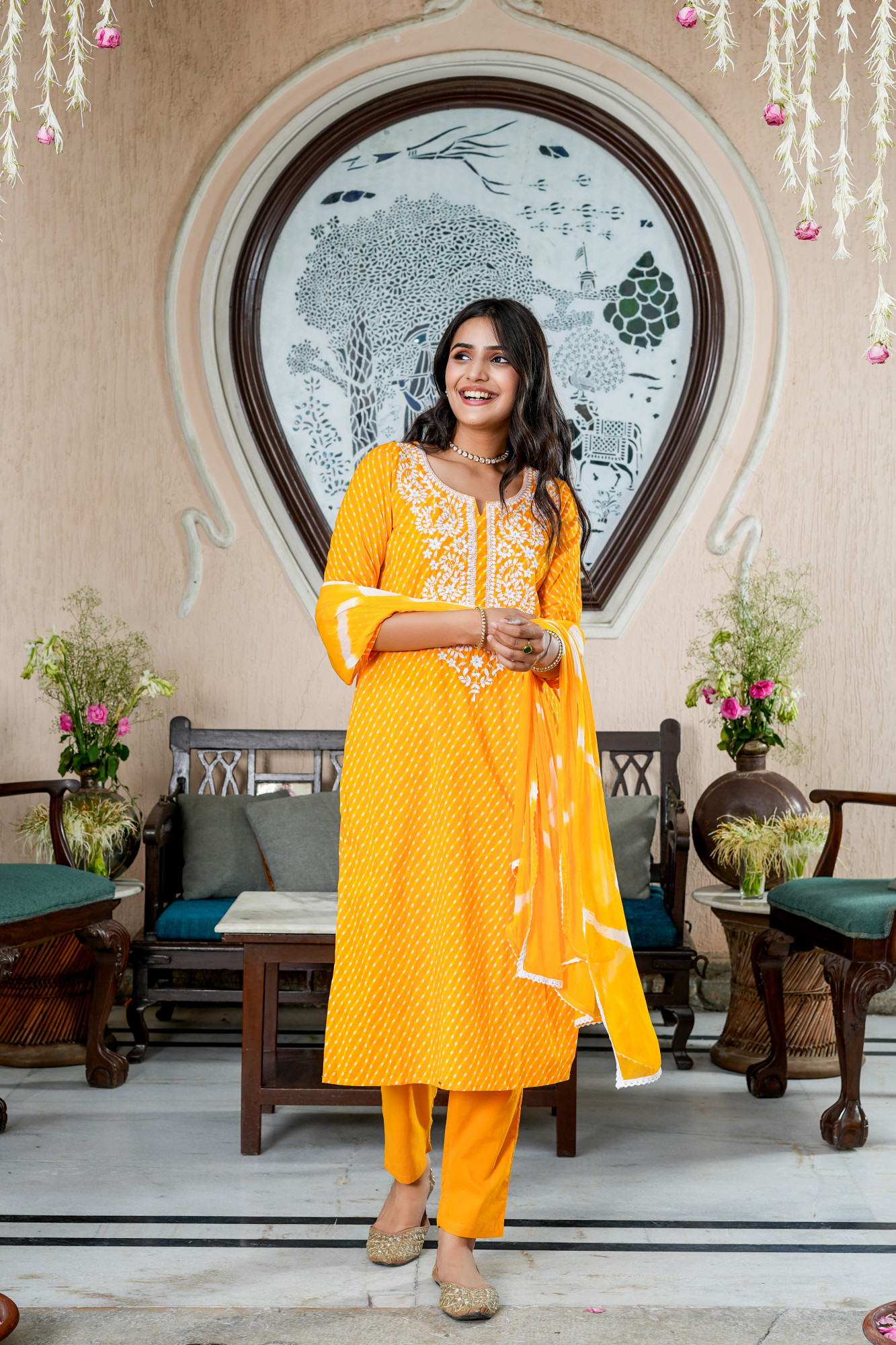 SUNSHINE BLOOM EMBROIDERED COTTON SUIT