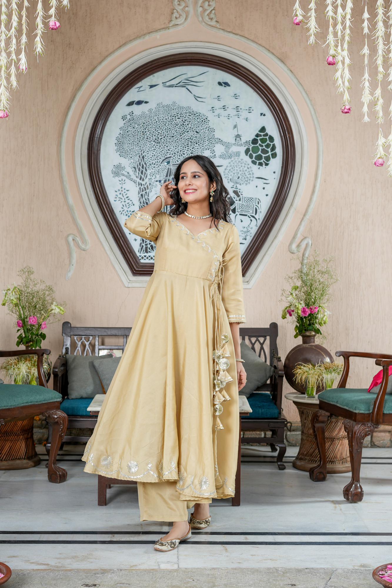AYRA BEIGE GOTA SHIMMER SUIT SET