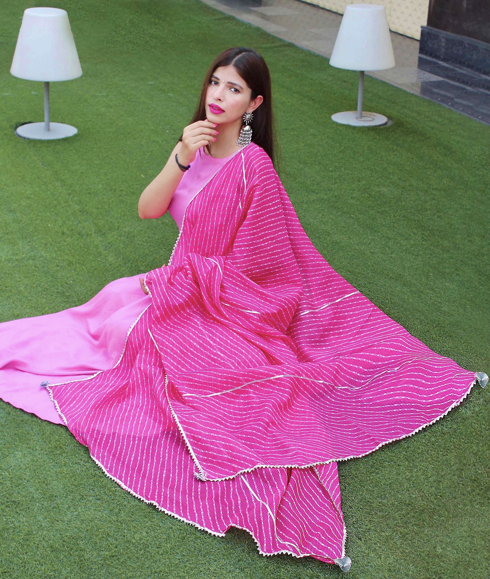 HOT PINK ANARKALI TASSAL SUIT SET