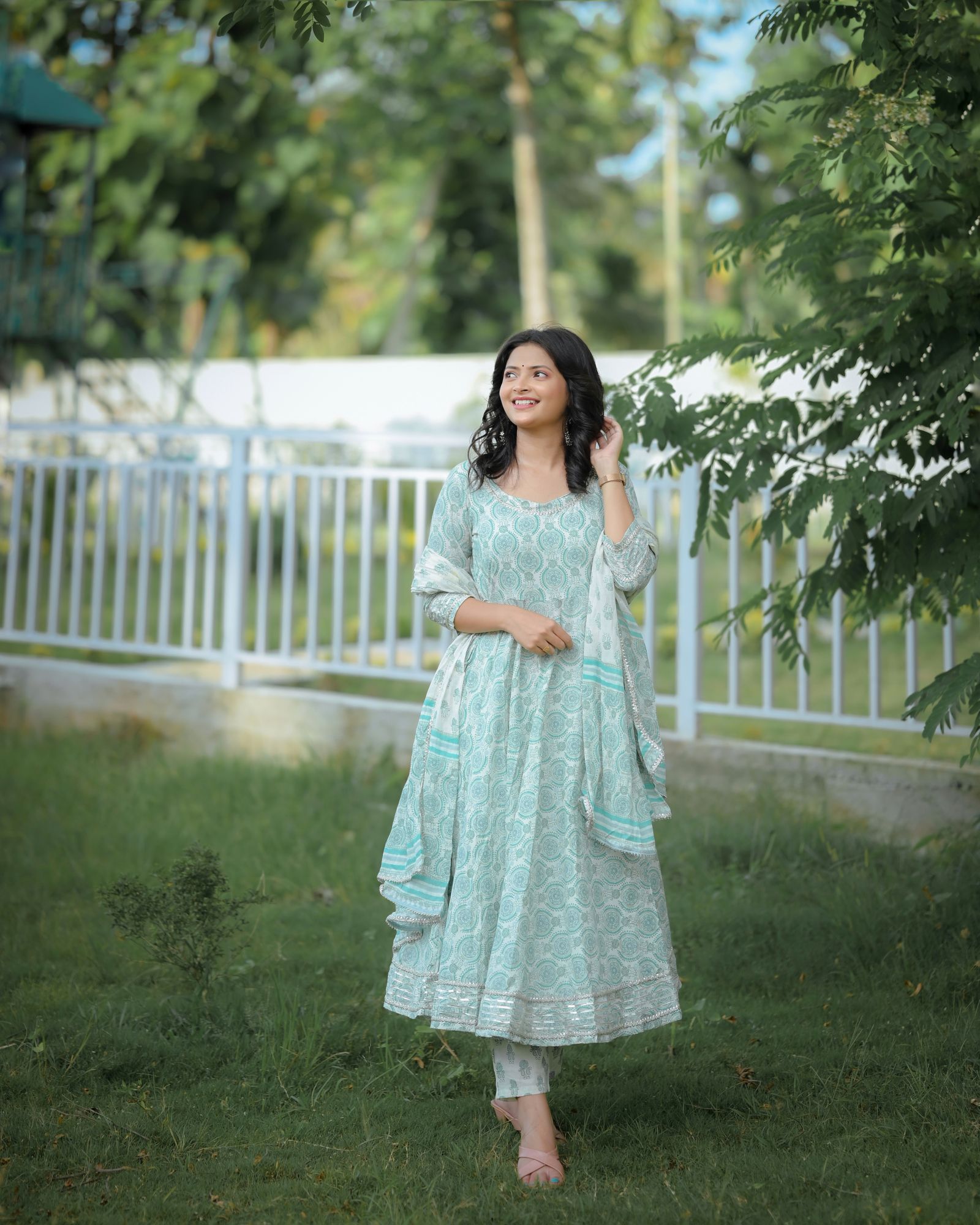 GREEN PRINTED GOTA SUIT SET