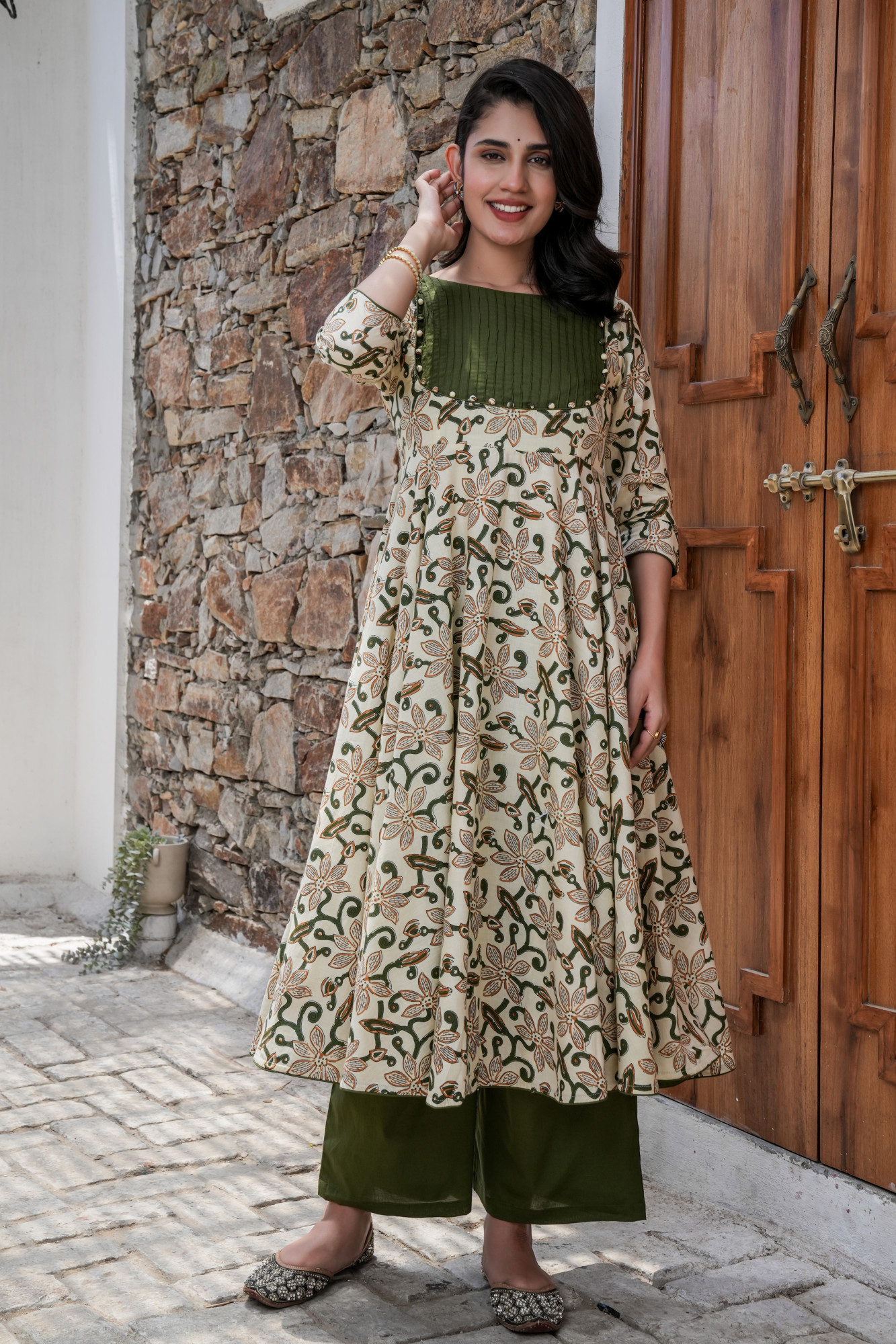 GOLF GREEN COTTON ANARKALI SET