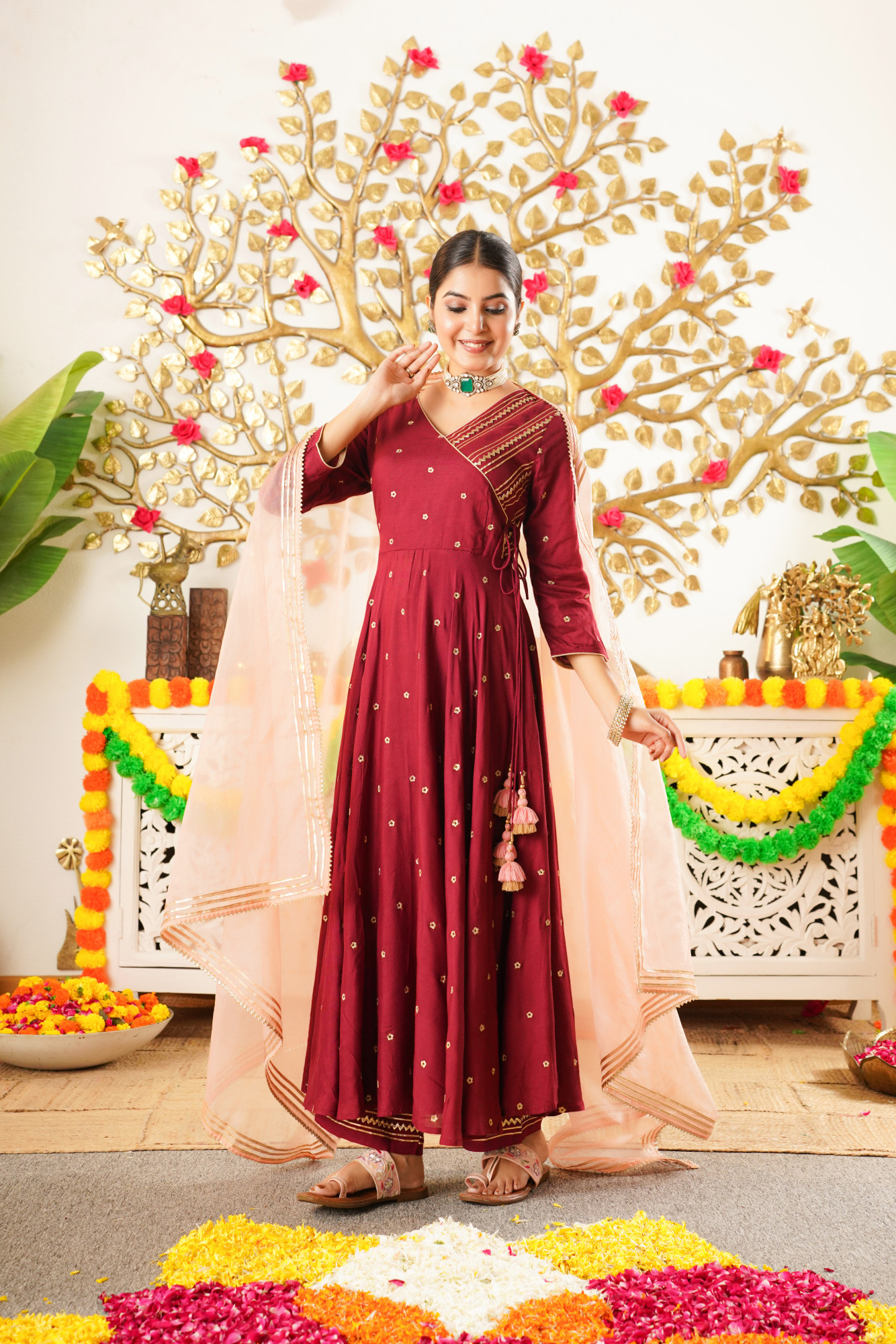 RAYZARA WINE ANARKALI SET