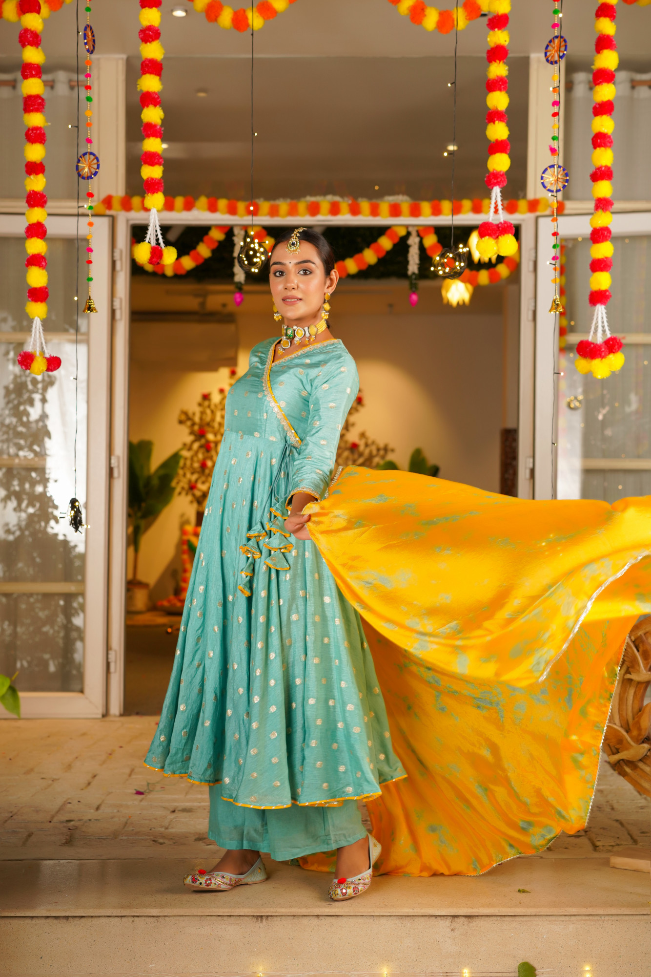 TURQUOISE SILK ANARKALI SET