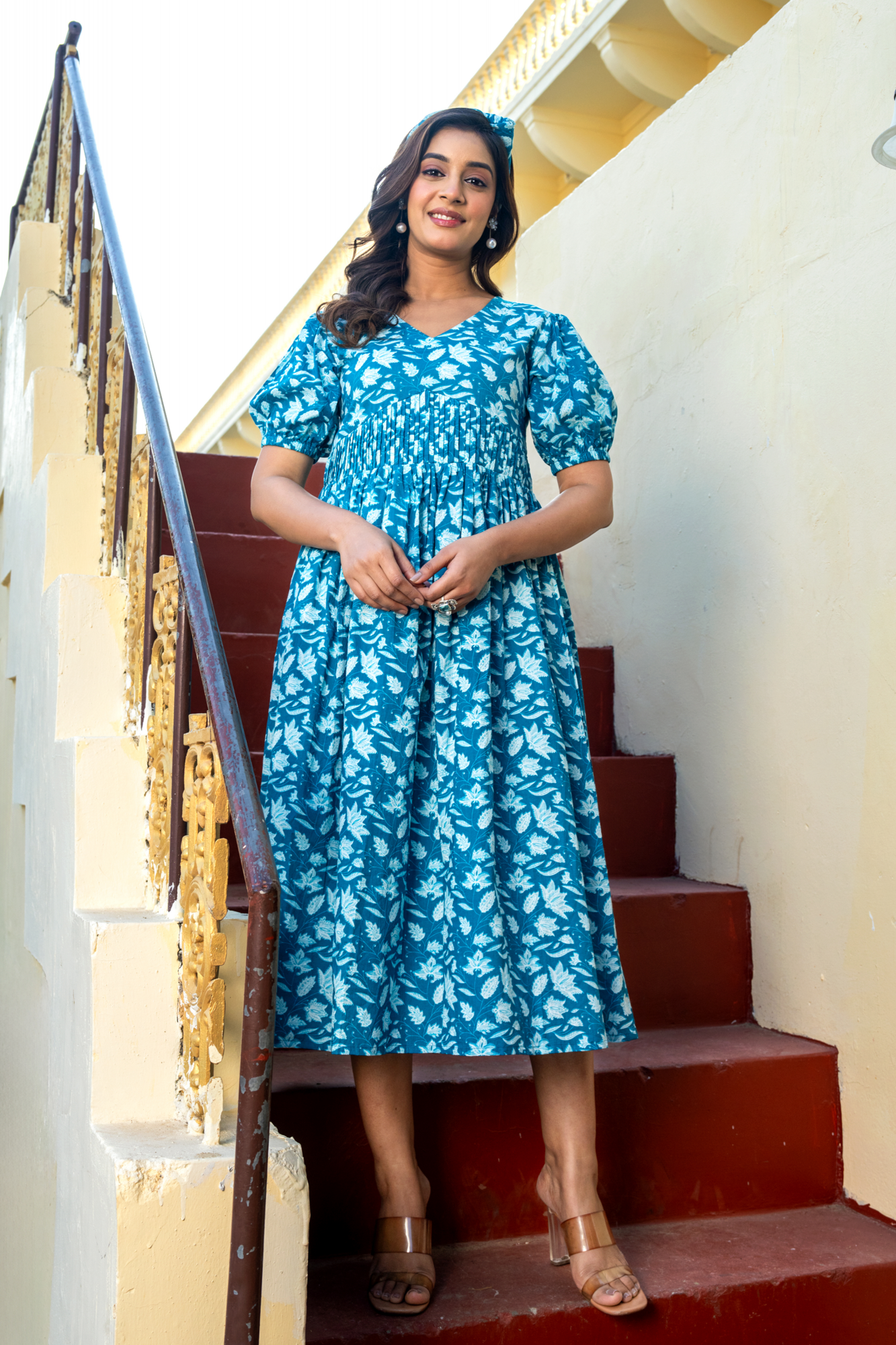 SKY FLORAL COTTON DRESS