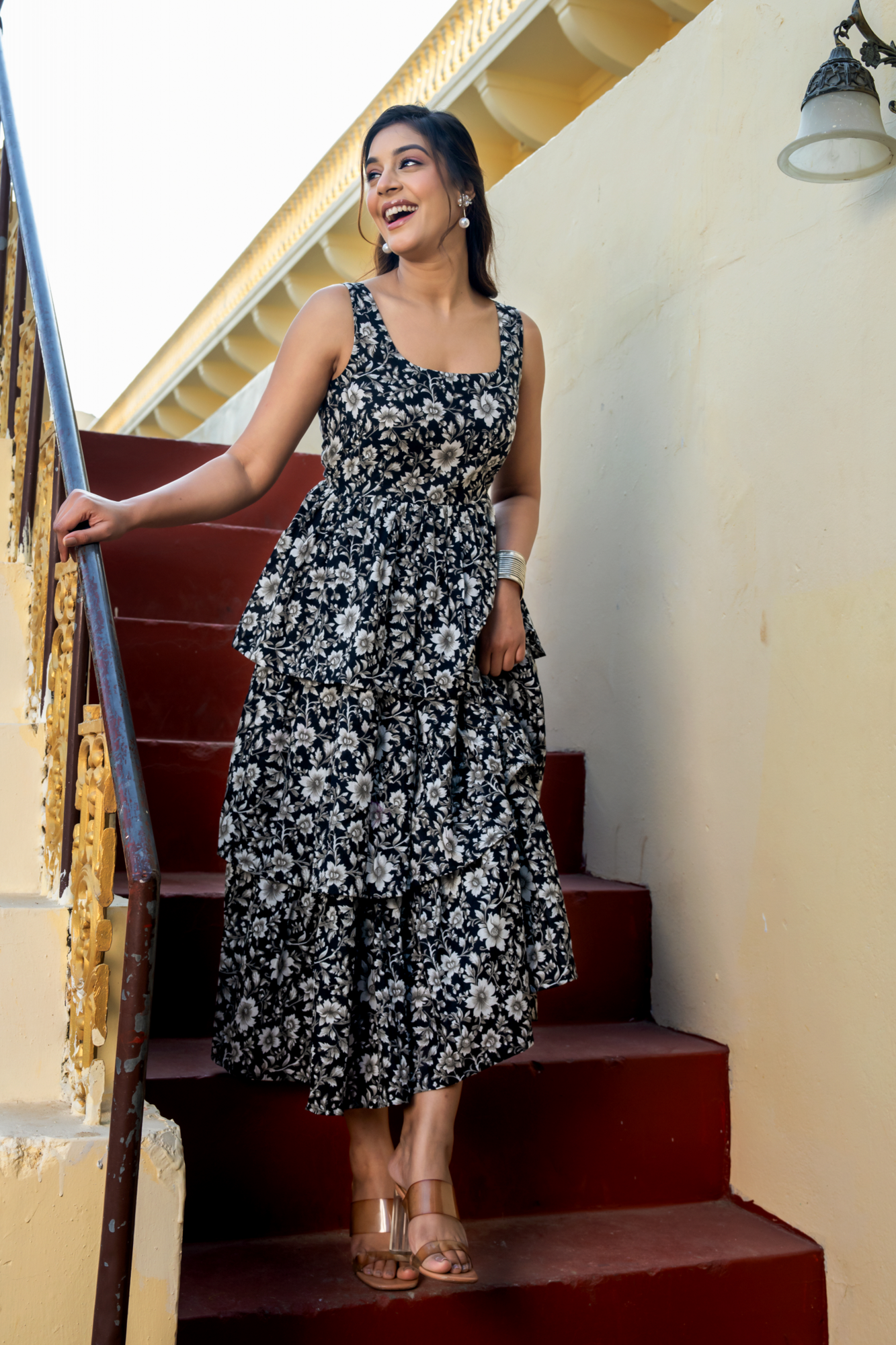 PHOOLWARI NOIR COTTON DRESS