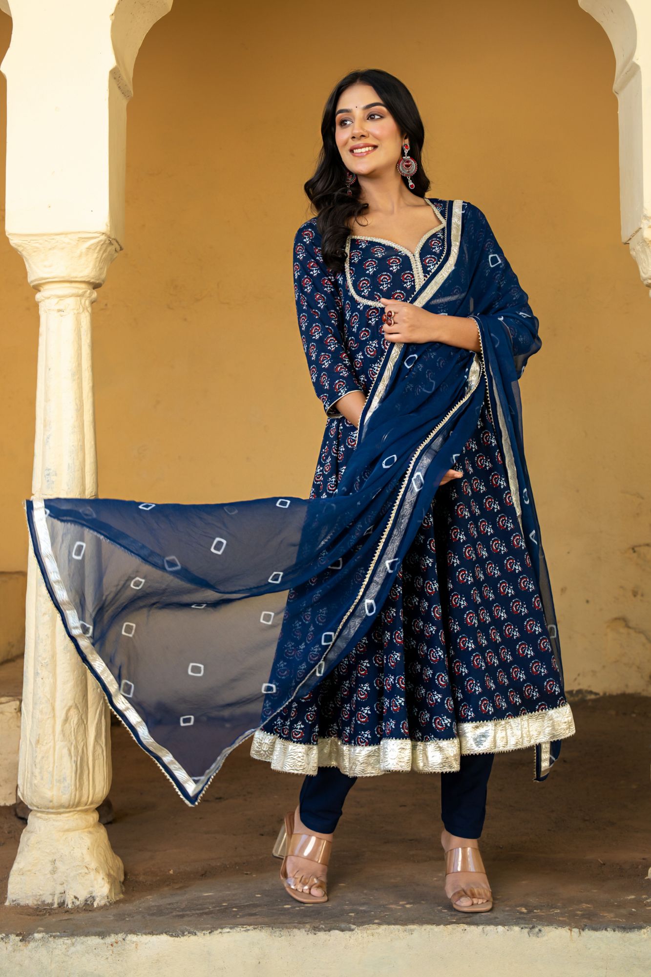 NAVY BLUE FLORAL SPLENDOR SUIT SET