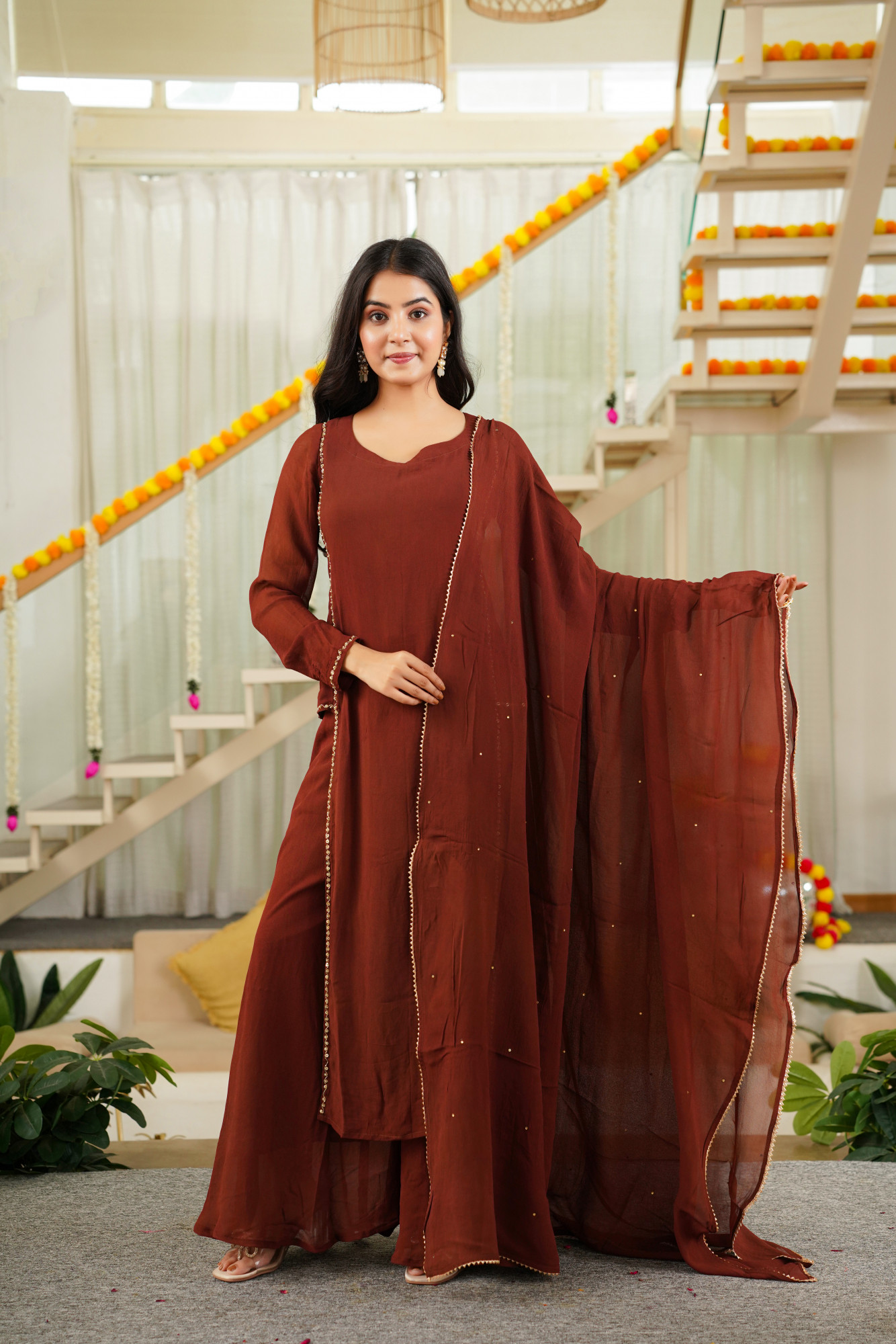 ELEGANT BROWN SHARARA SET