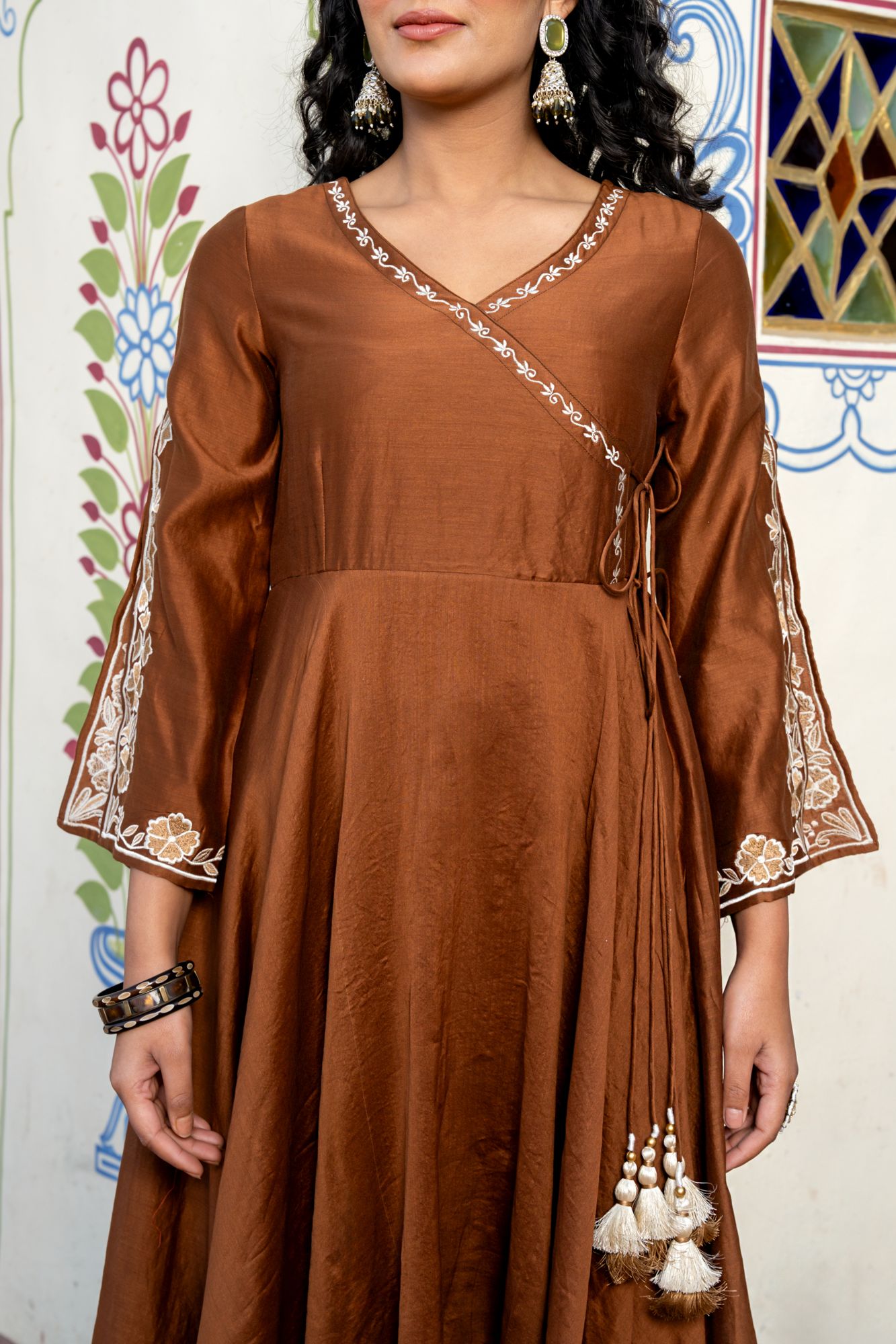 LUXE BROWN CHANDERI EMBROIDERY SUIT SET