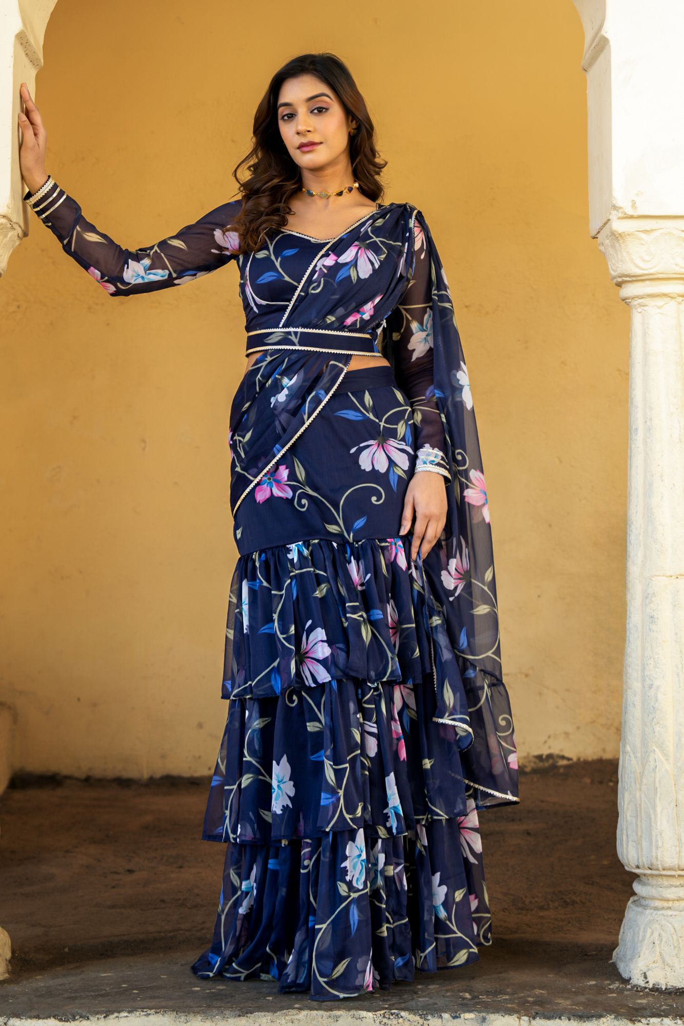 NEELAMIKA CHIFFON PRE-DRAPED SAREE