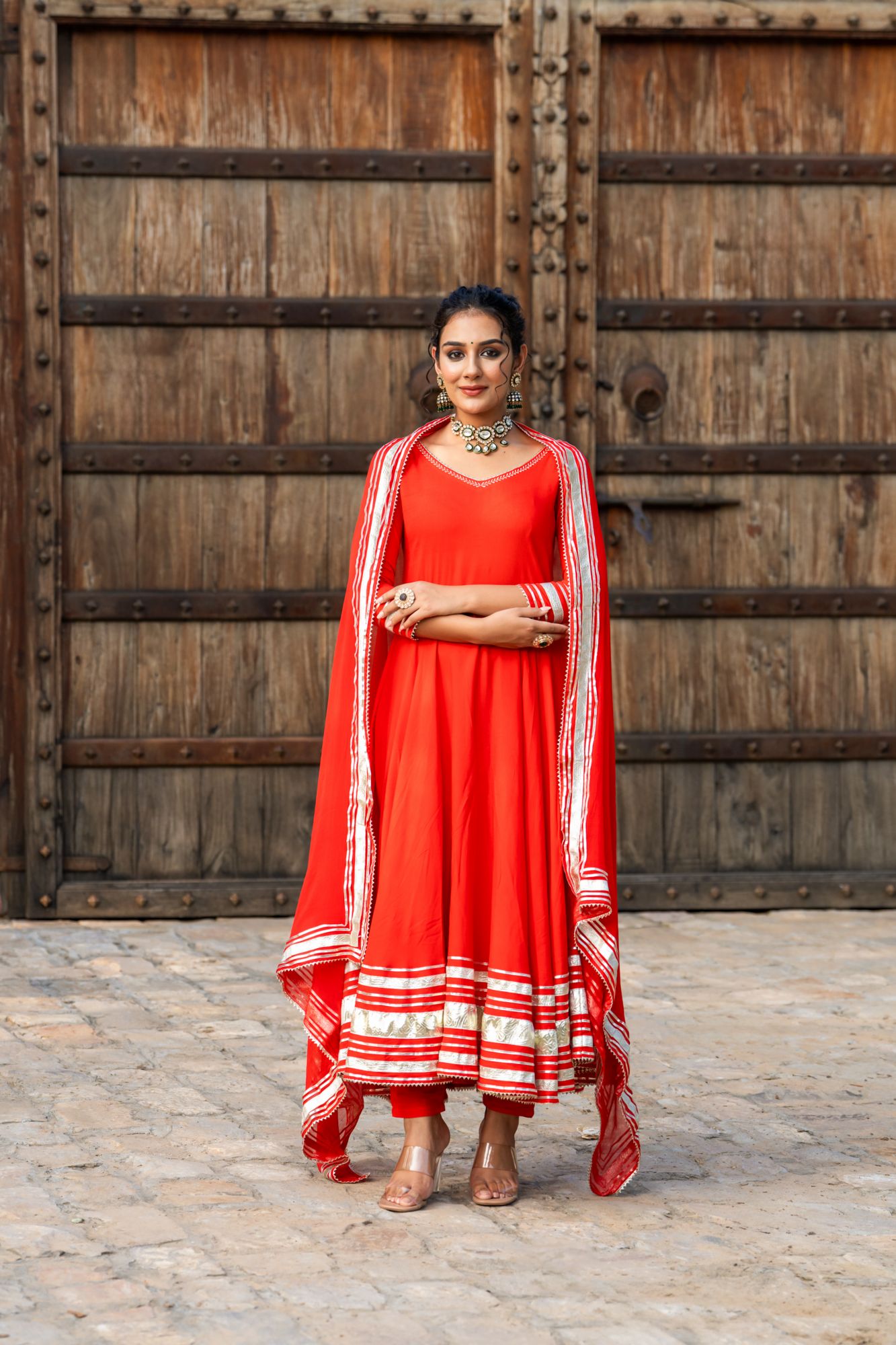 SCARLET GOTA ANARKALI SET
