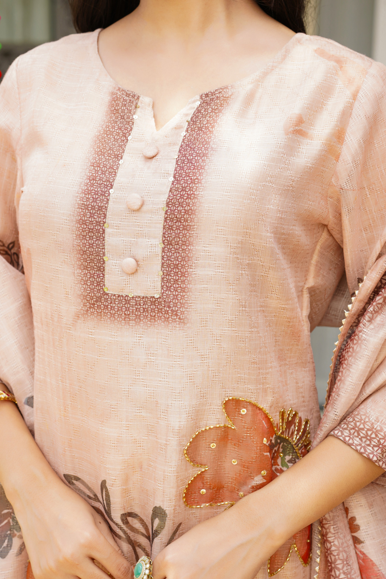 BEIGE GRACE JUTE KURTA SET