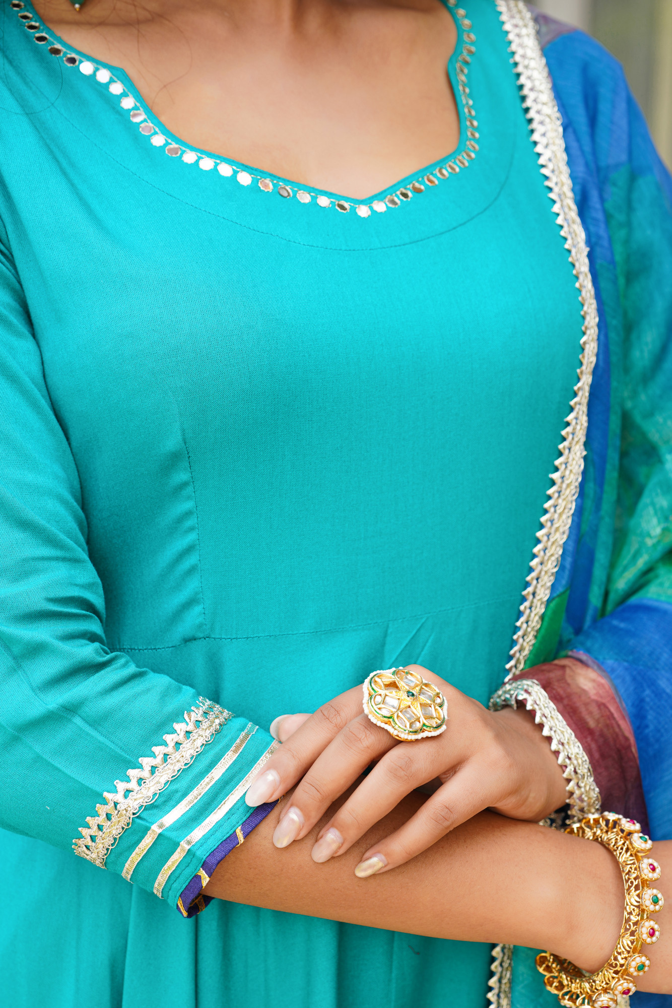 TEAL LUSTRE RAYON ANARKALI SET