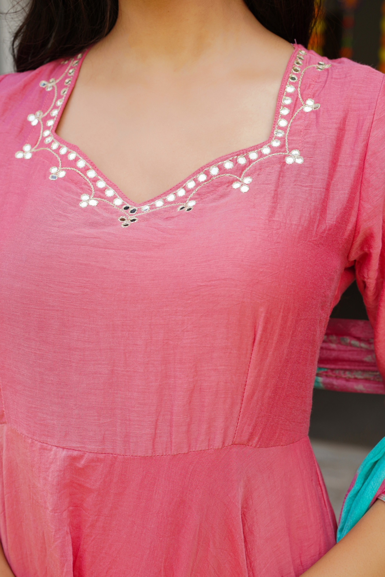 PEACH MIRROR SPARK ANARKALI SET