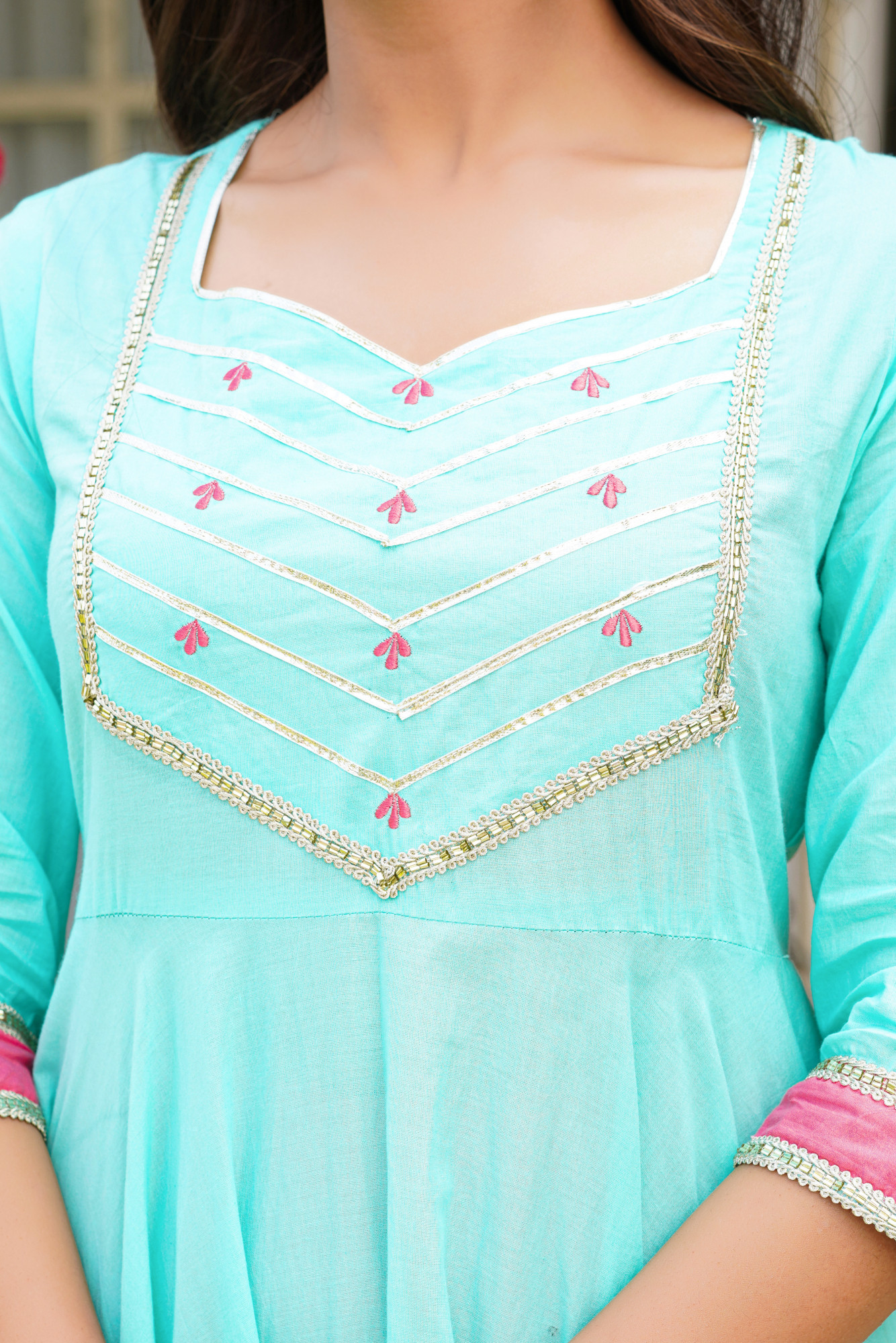 TURKQUOISE GOTA CHARM ANARKALI SET