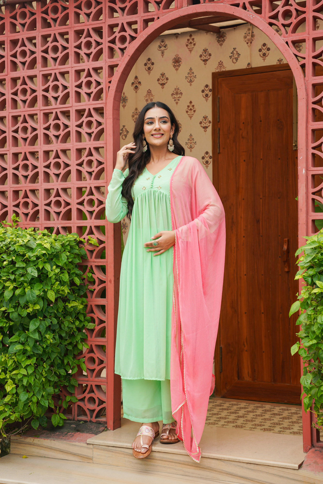 MINT SEQUIN GEORGETTE ANARKALI SET