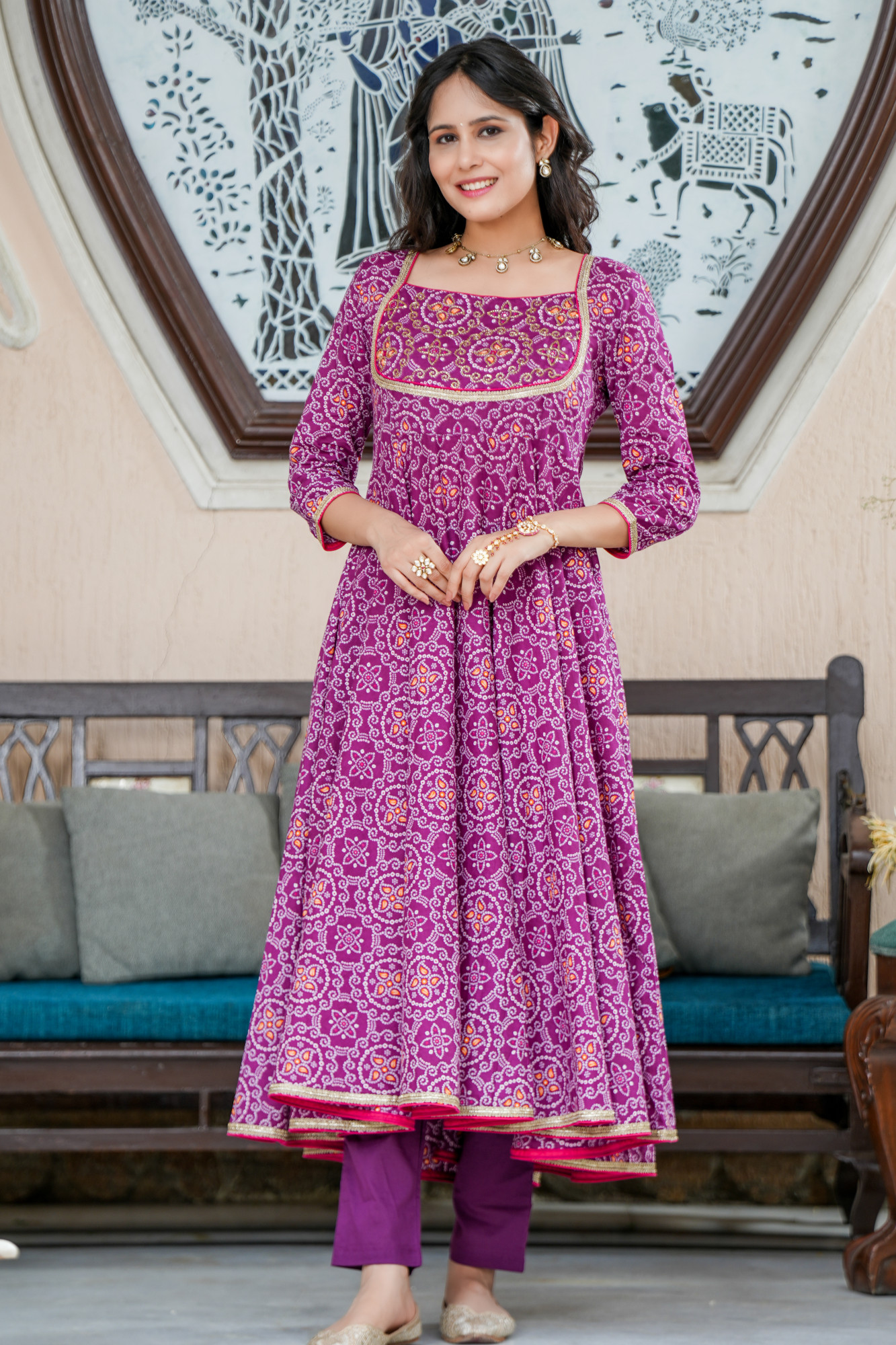 LAVANYA PURPLE BANDHANI COTTON SUIT SET