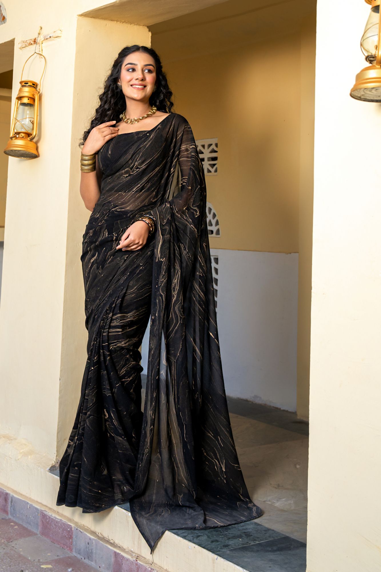 MIDNIGHT MARBLE GEORGETTE SAREE