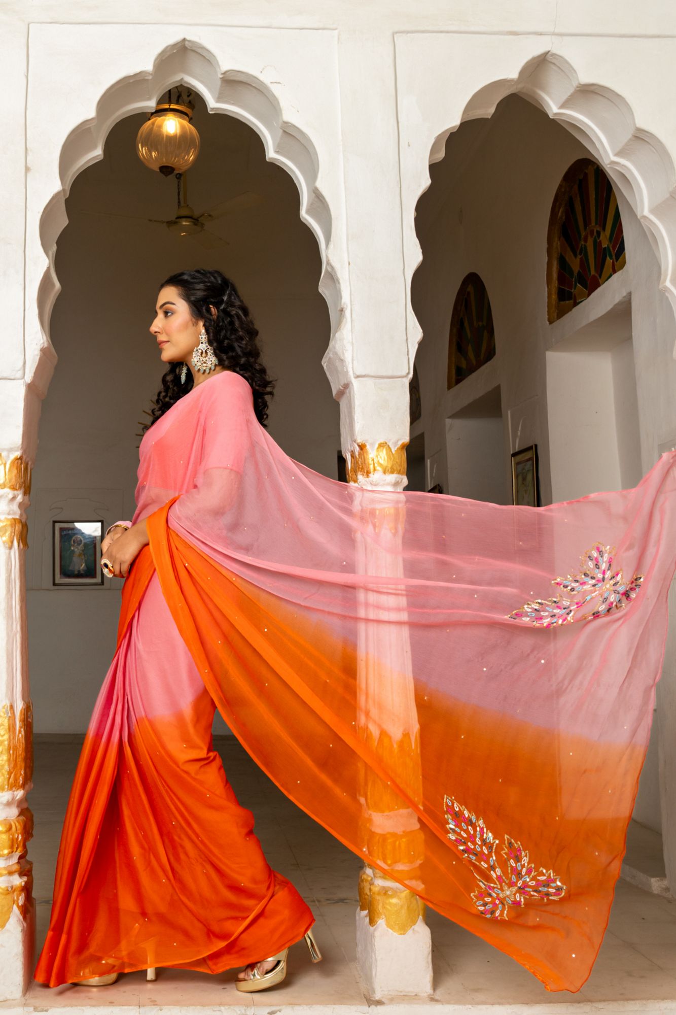 RANGRATAN BEADS WORK CHIFFON SAREE