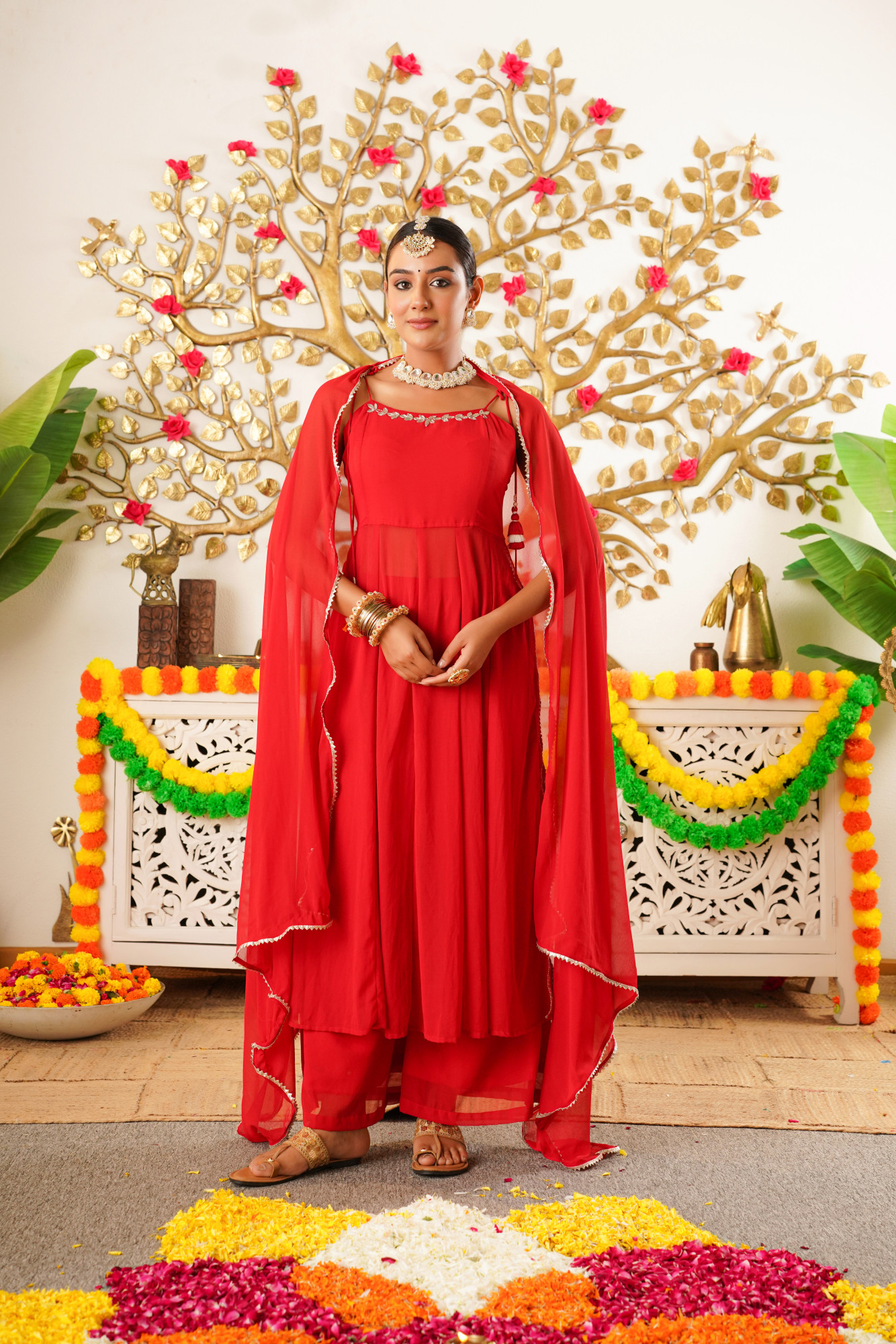 GLAM RED GEORGETTE KURTA SET