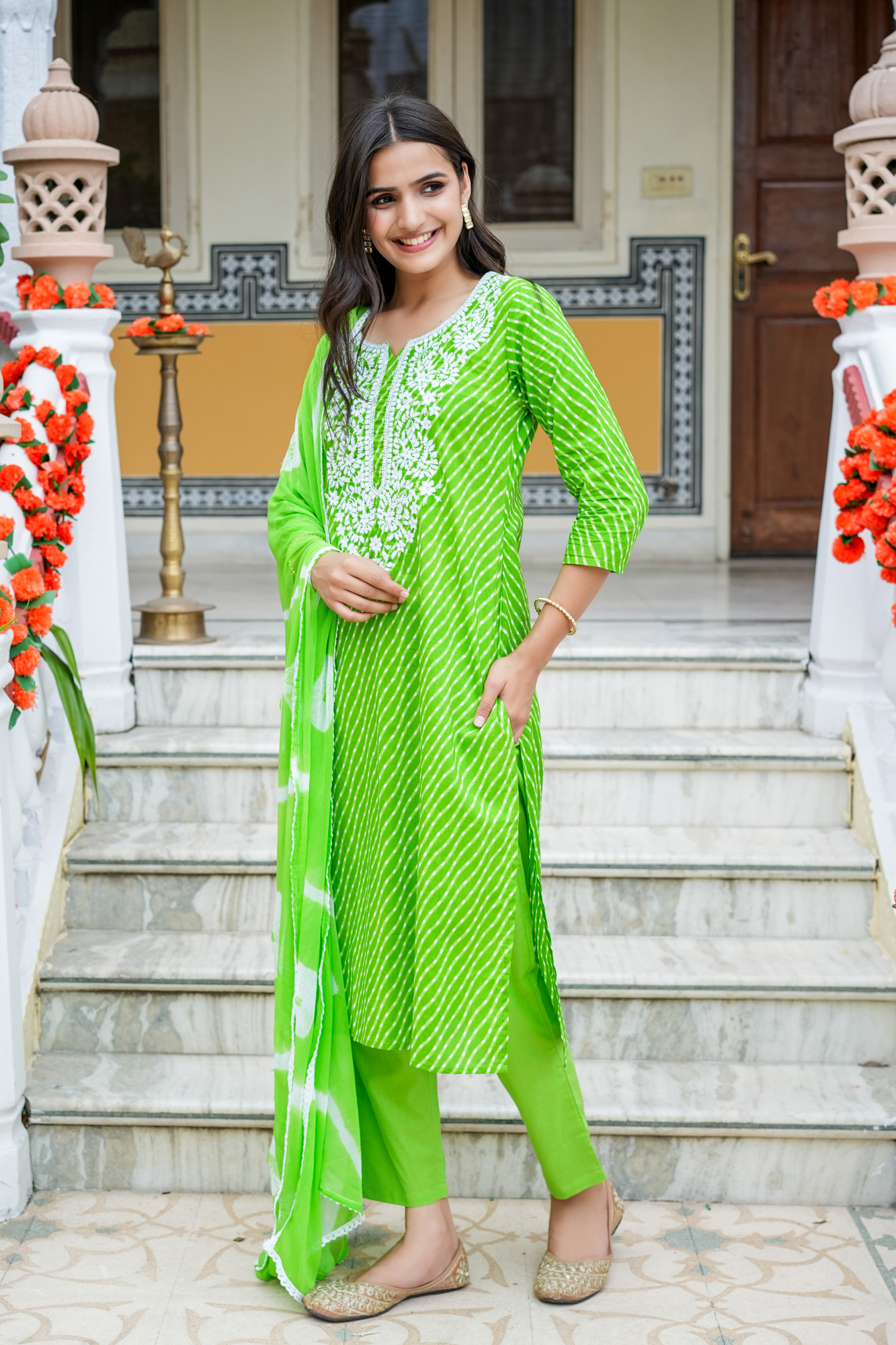 MEHR EMBROIDERED FRESH GREEN KURTA SET