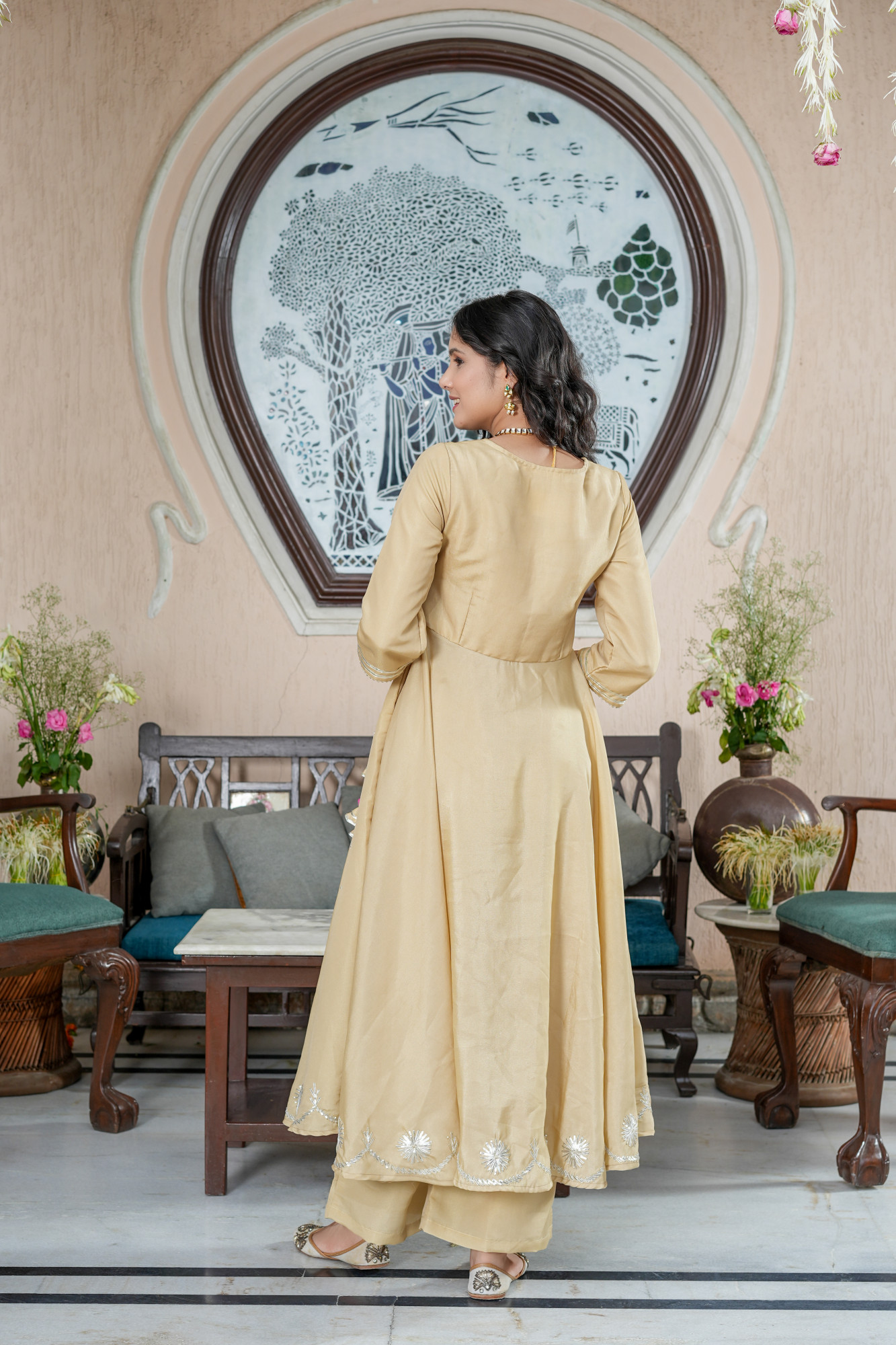 AYRA BEIGE GOTA SHIMMER SUIT SET