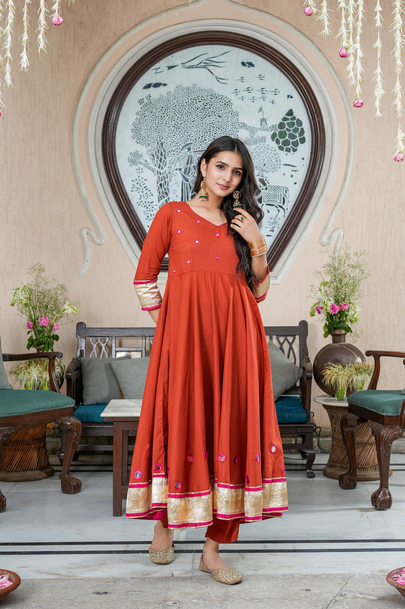 KANAK RUST MIRROR GOTTA ANARKALI SET