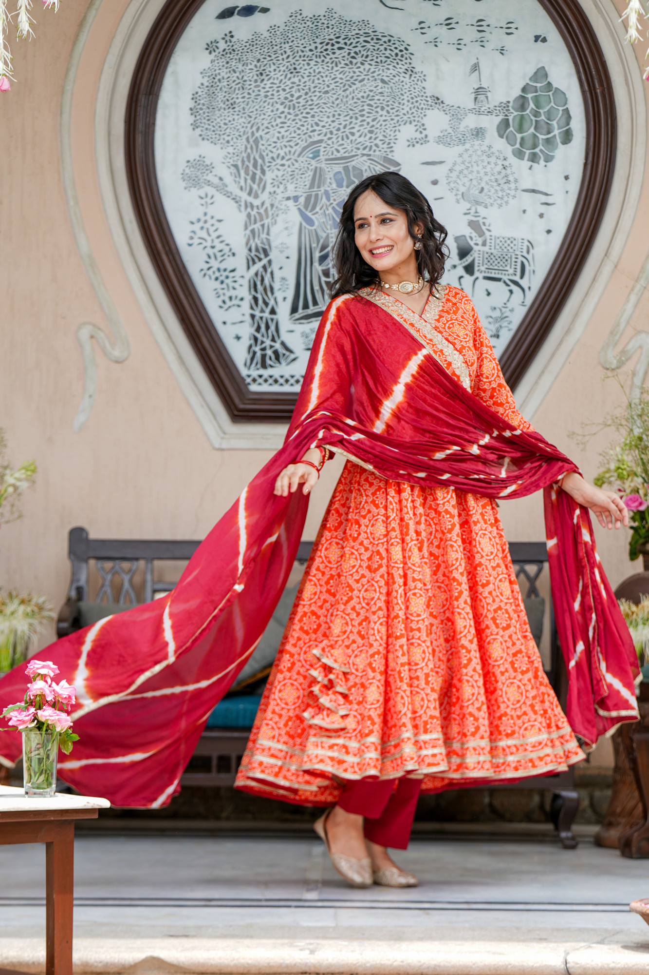 TARUNI ORANGE BANDHANI COTTON SUIT SET