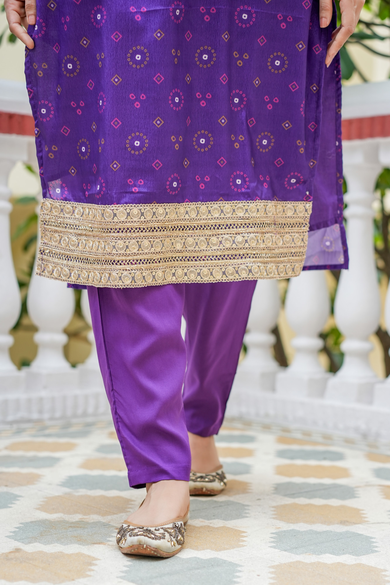 MIHIRA ROYAL PURPLE BANDHANI KURTA SET
