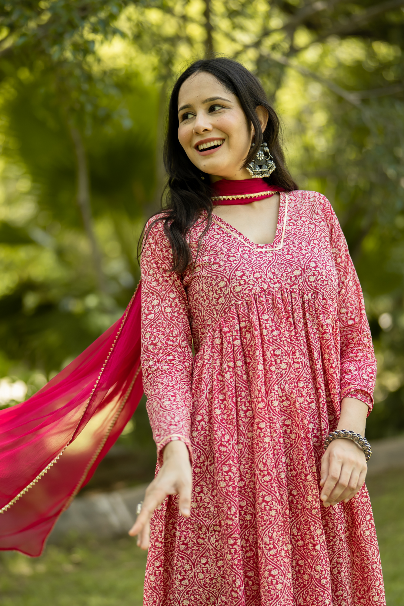 PINK COTTON FLARED KURTA SET